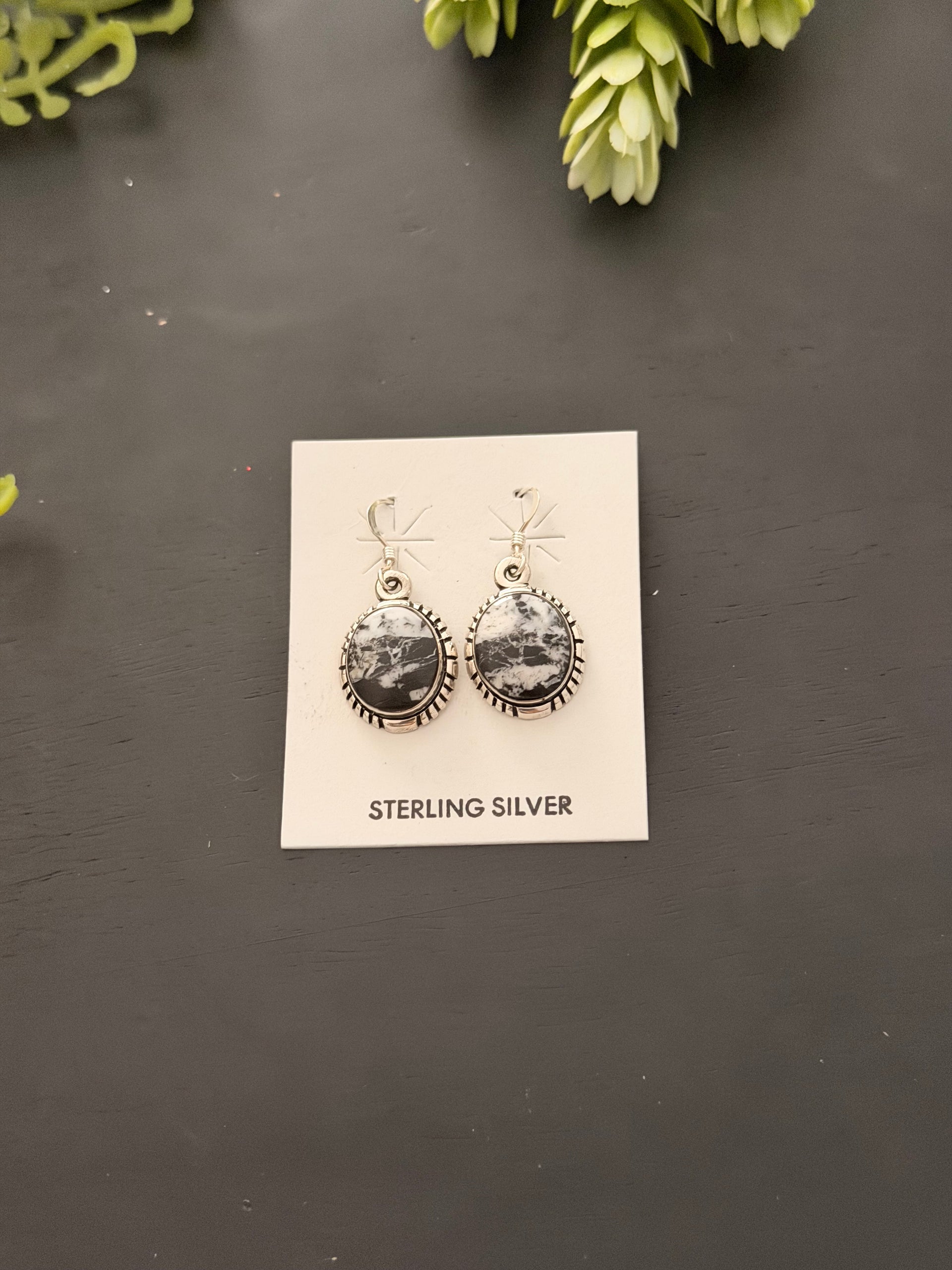 Navajo Made White Buffalo & Sterling Silver Dangle Earrings