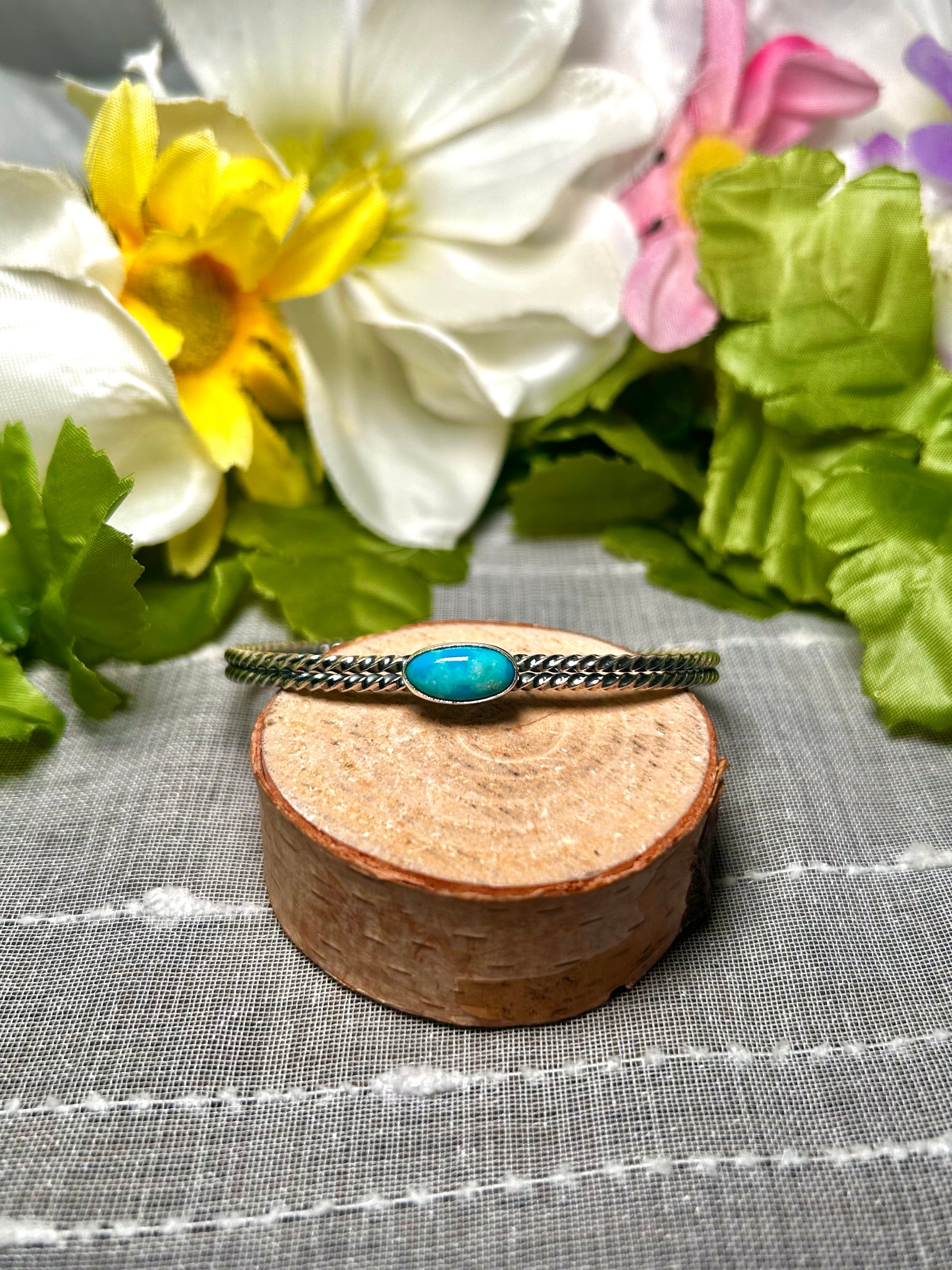 Navajo Made Kingman Turquoise & Sterling Silver Cuff Bracelet