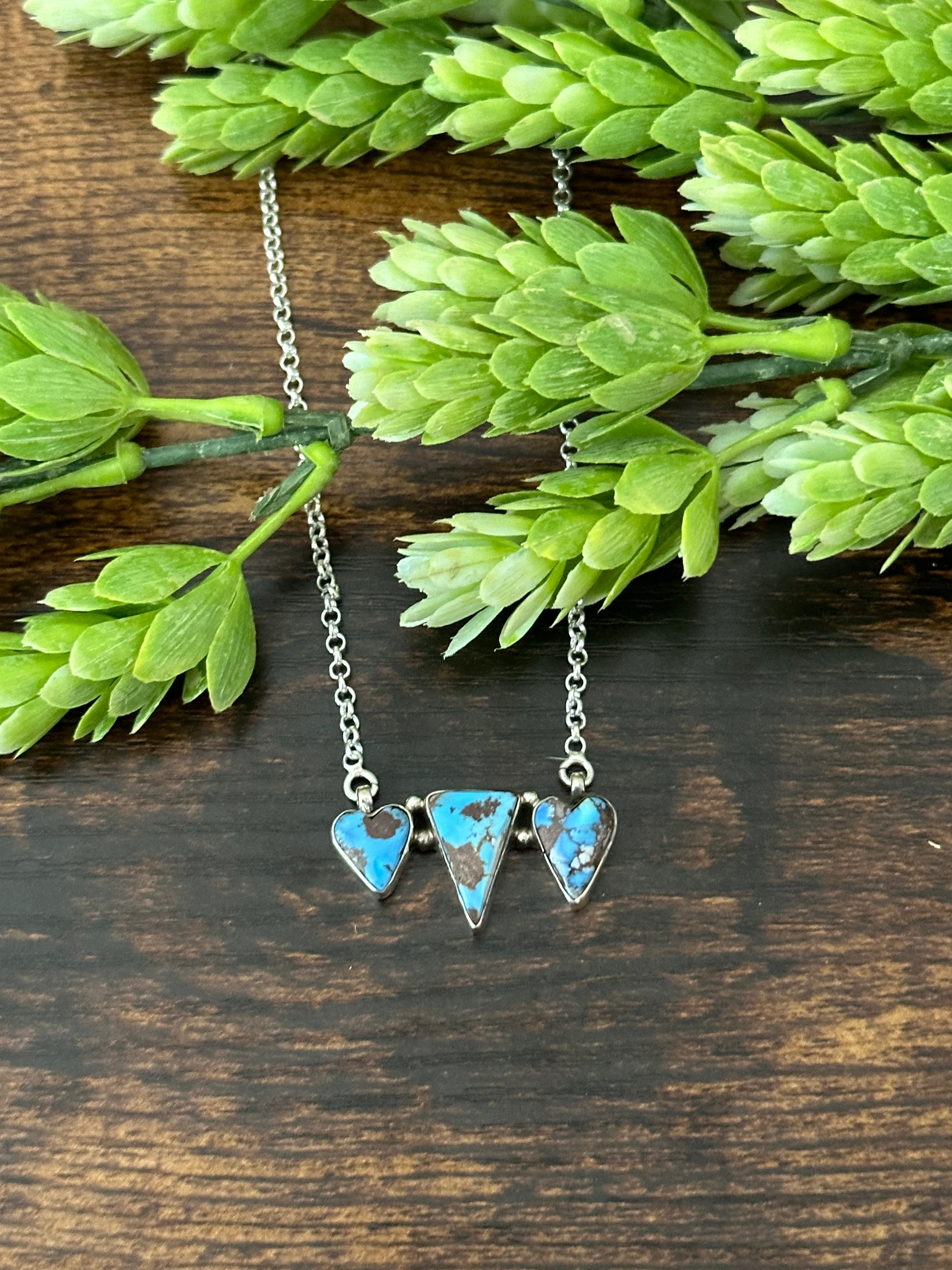 Southwest Handmade Golden Hills Turquoise & Sterling Silver Cluster Necklace