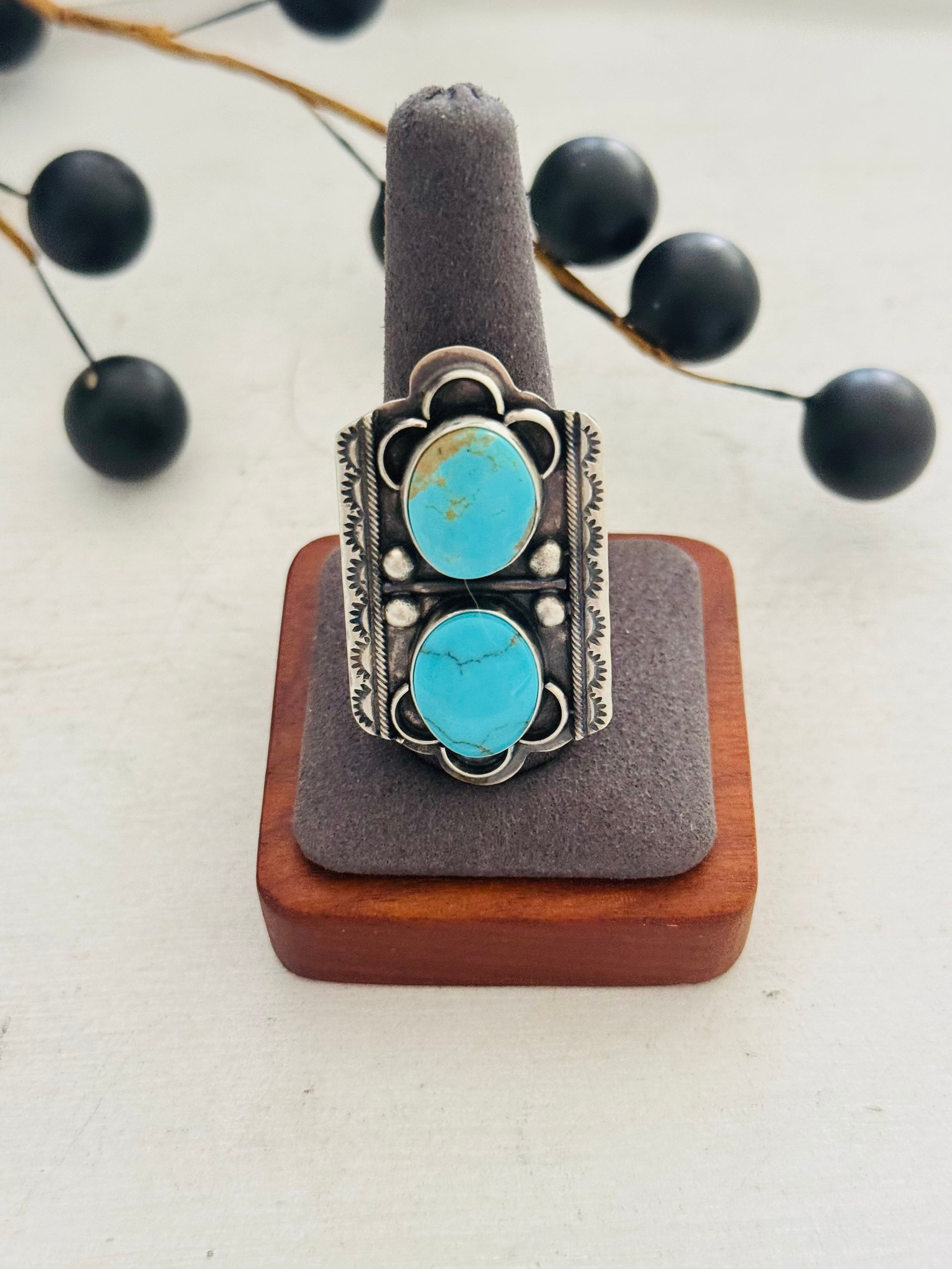 Danny Henio Kingman Turquoise & Sterling Silver Ring Size 10.25