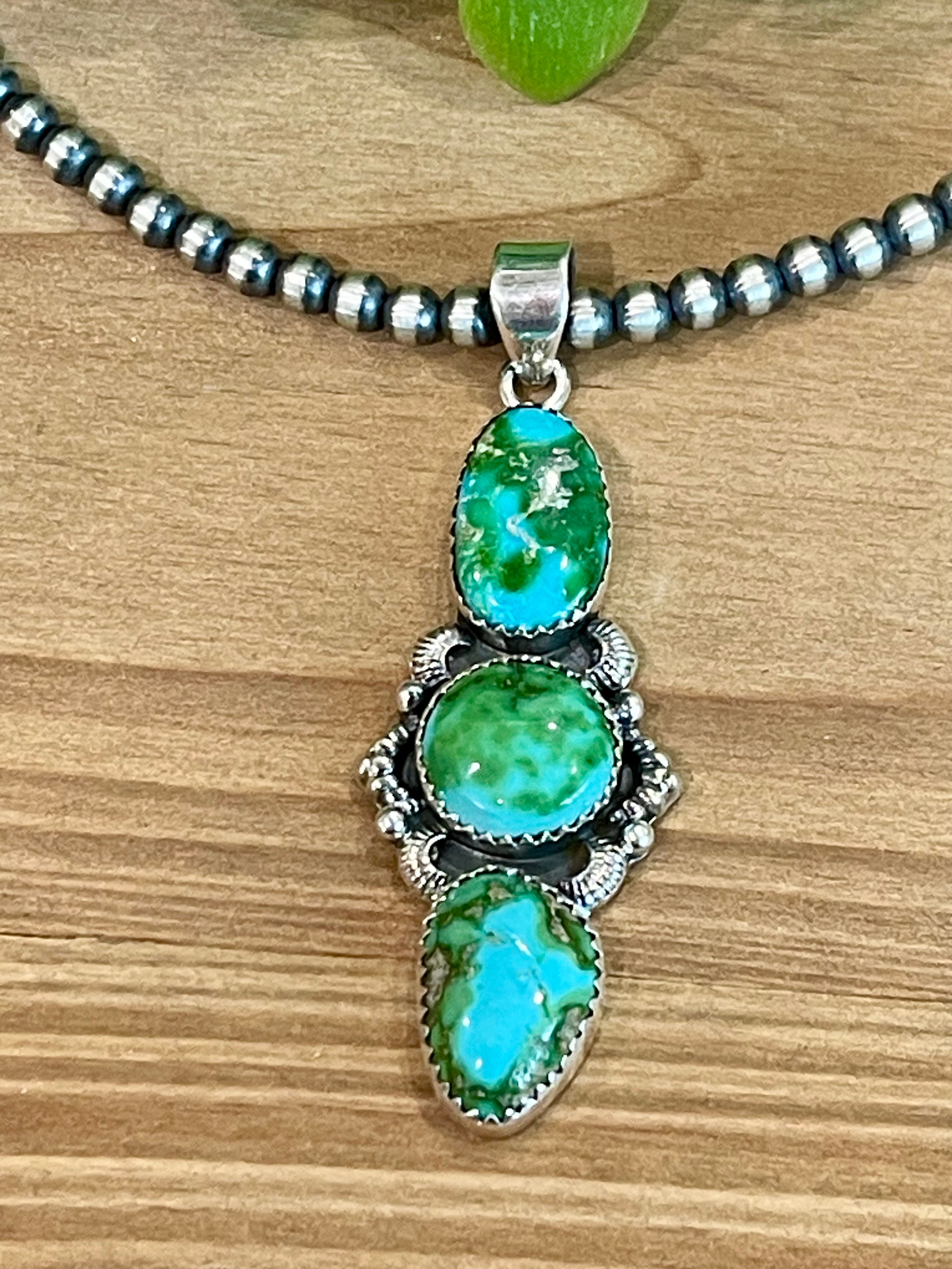 Southwest Handmade Sonoran Mountain Turquoise & Sterling Silver Pendant