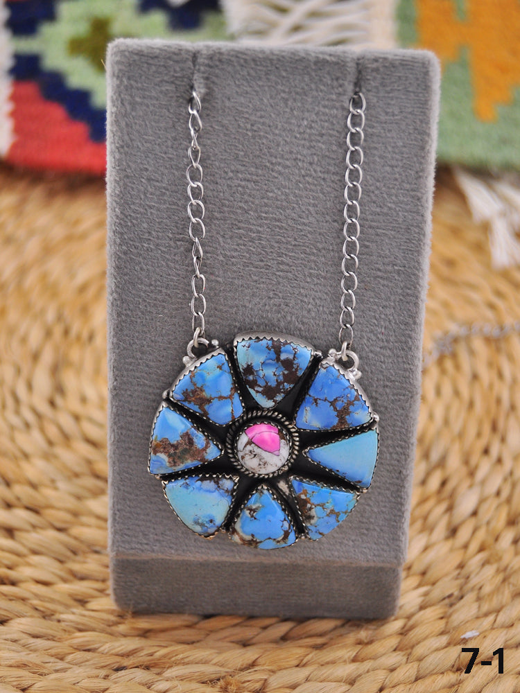 Southwest Handmade Multi Stone & Sterling Silver Cluster Necklace