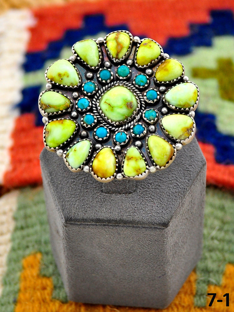 Southwest Handmade Palomino Turquoise with Mohave Turquoise & Sterling Silver Adjustable Ring