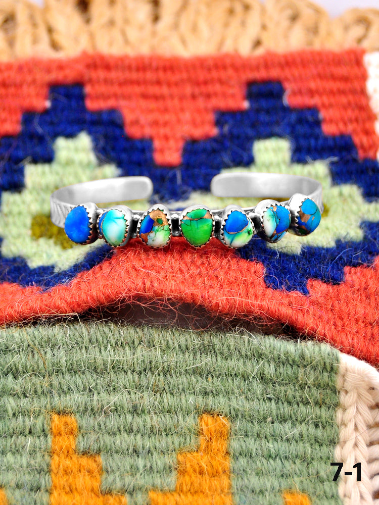 Southwest Handmade Peacock Dahlia & Sterling Silver Cuff Bracelet