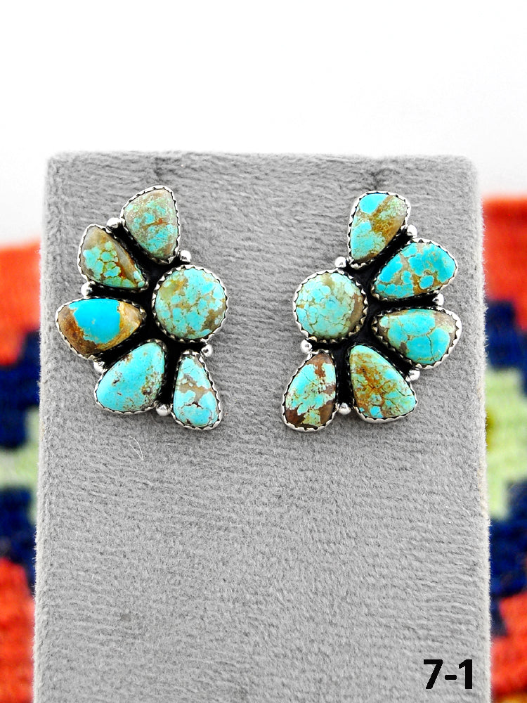 Southwest Handmade #8 Turquoise & Sterling Silver Post Earrings