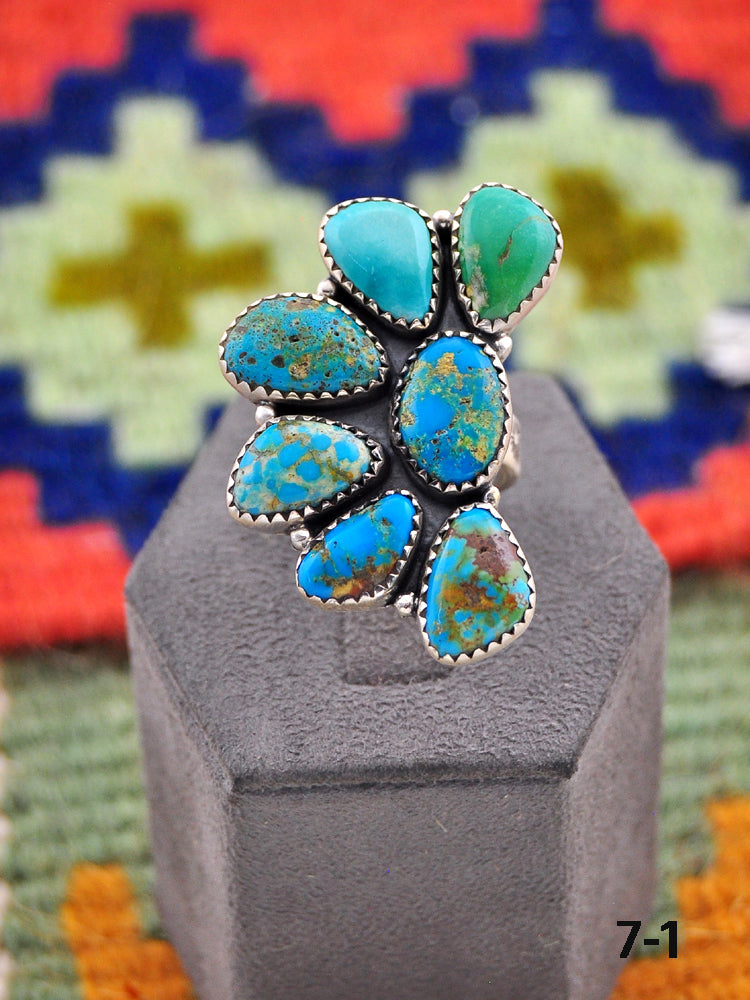 Southwest Made South Hill Turquoise & Sterling Silver Adjustable Ring