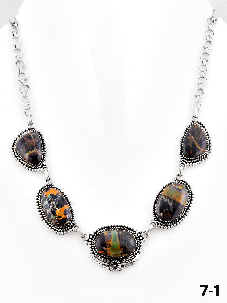 Southwest Made Black Jack Turquoise & Sterling Silver Necklace