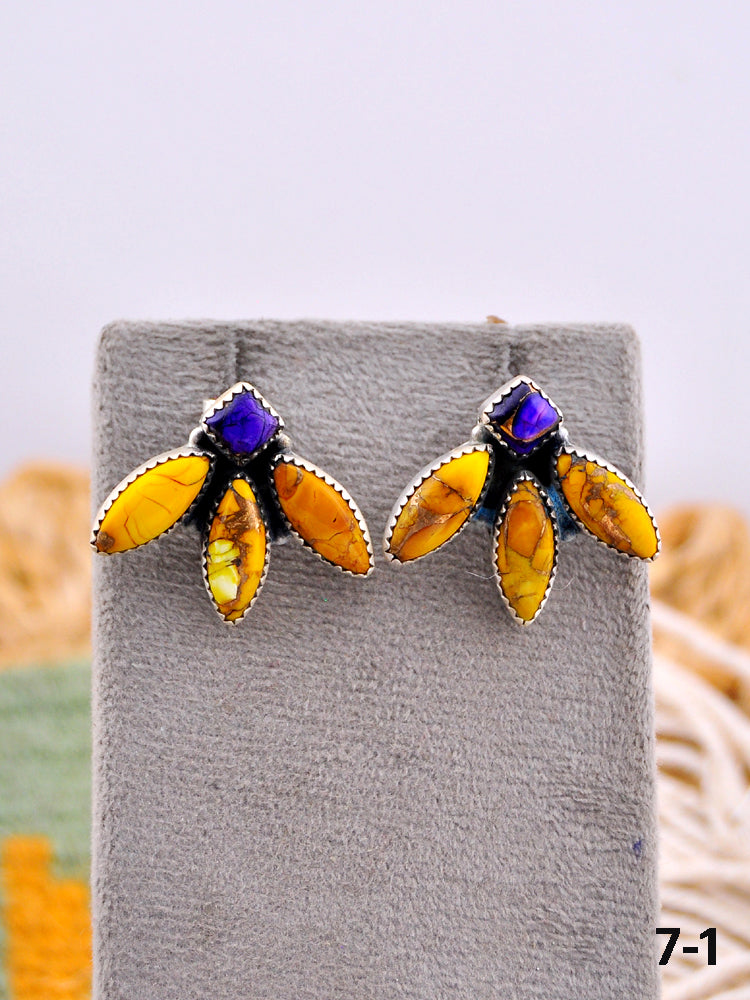 Southwest Made Multi Stone & Sterling Silver Post Earrings