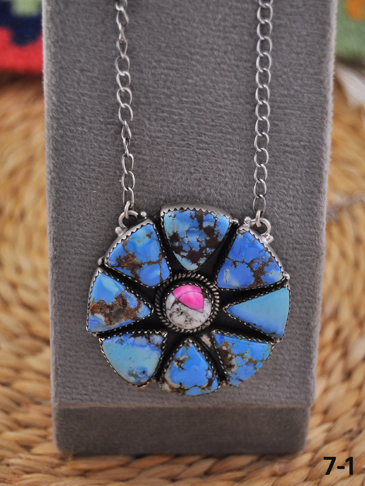 Southwest Handmade Multi Stone & Sterling Silver Cluster Necklace