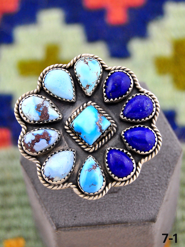 Southwest Handmade Lapis with Golden Hills & Sterling Silver Ring