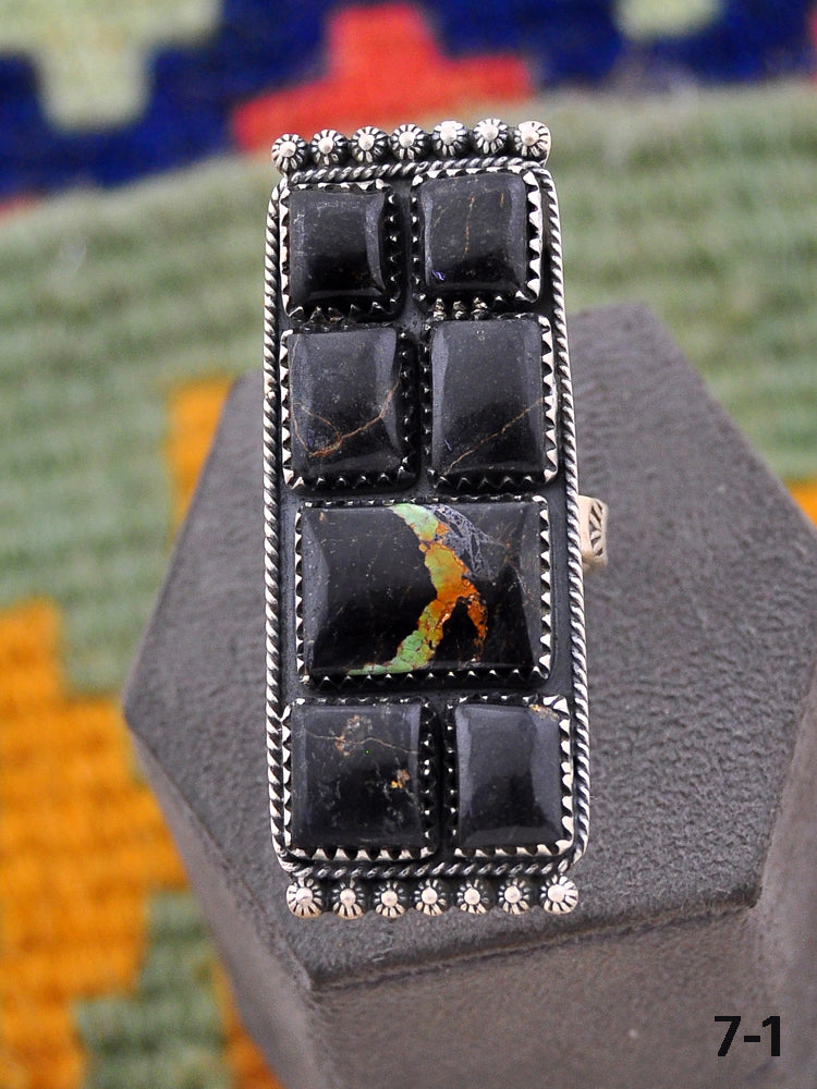 Southwest Handmade Black Jack & Sterling Silver Ring