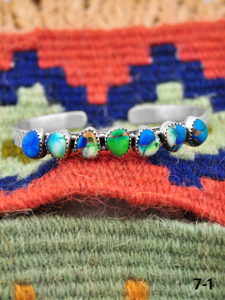 Southwest Handmade Peacock Dahlia & Sterling Silver Cuff Bracelet
