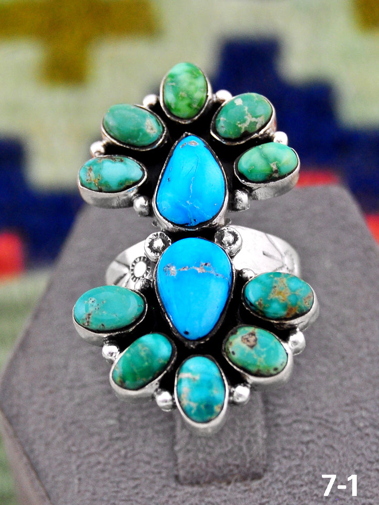 Southwest Handmade Emerald Valley with White Water & Sterling Silver Adjustable Ring