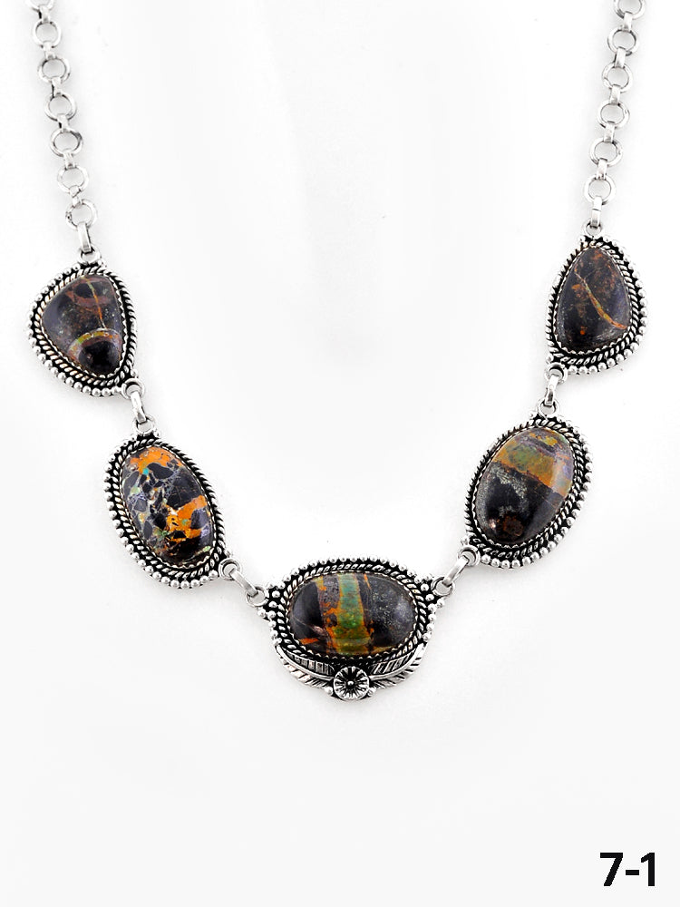 Southwest Made Black Jack Turquoise & Sterling Silver Necklace