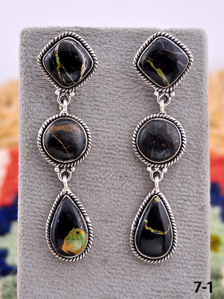 Southwest Made Black Jack Turquoise & Sterling Silver Post Earrings
