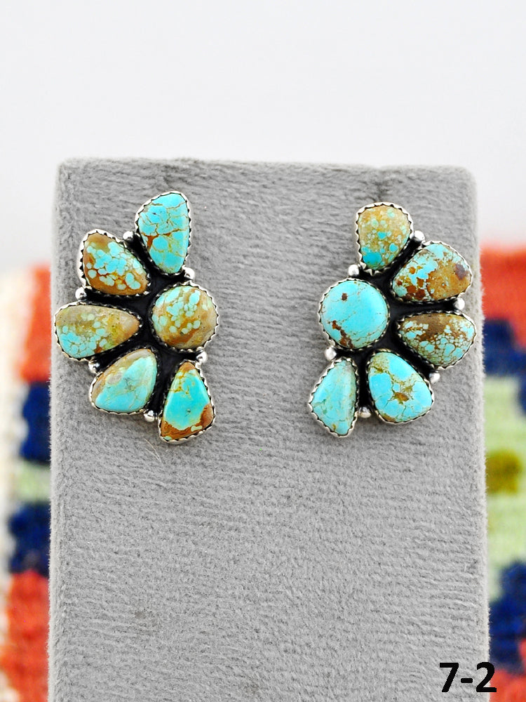 Southwest Handmade #8 Turquoise & Sterling Silver Post Earrings