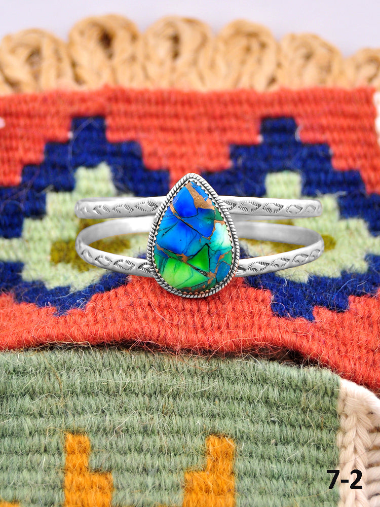 Southwest Handmade Peacock Dahlia & Sterling Silver Cuff Bracelet