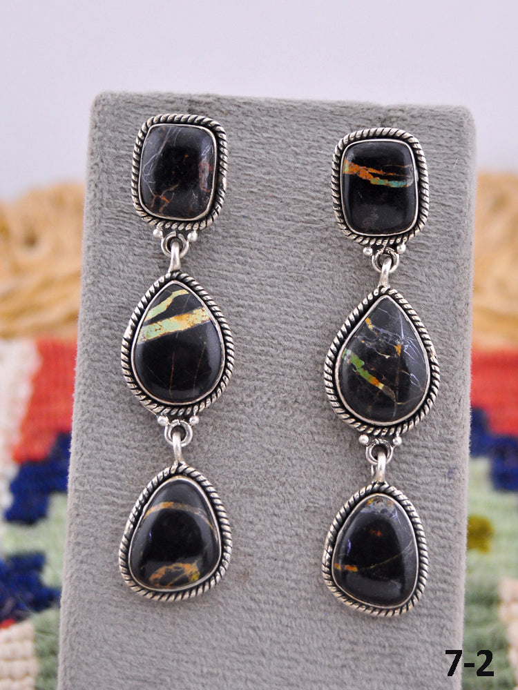 Southwest Made Black Jack Turquoise & Sterling Silver Post Earrings