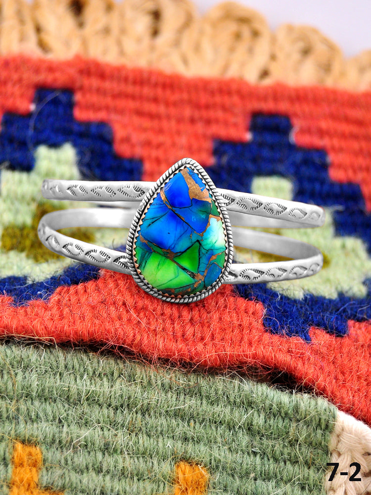Southwest Handmade Peacock Dahlia & Sterling Silver Cuff Bracelet