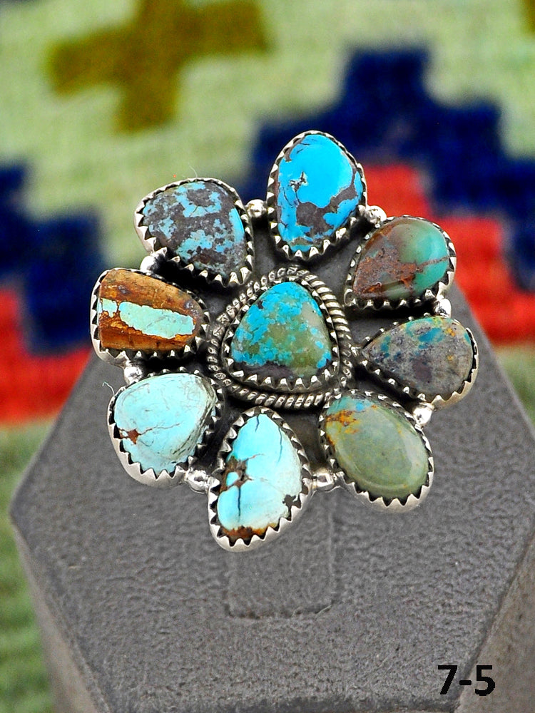 Southwest Made Royston Turquoise & Sterling Silver Adjustable Ring