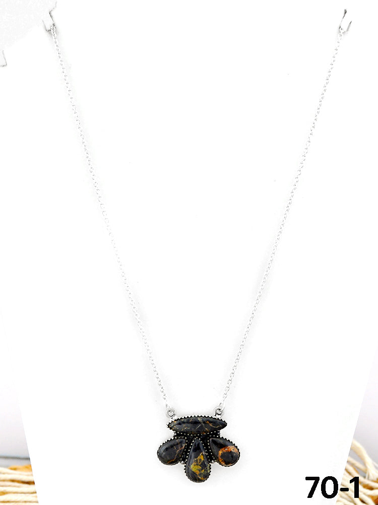 Southwest Made Black Jack Turquoise & Sterling Silver Necklace