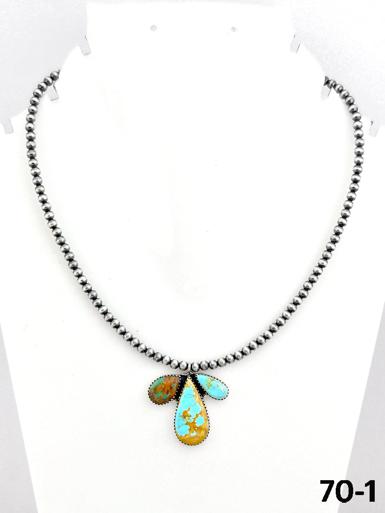 Southwest Made Royston Turquoise & Sterling Silver Beaded Necklace