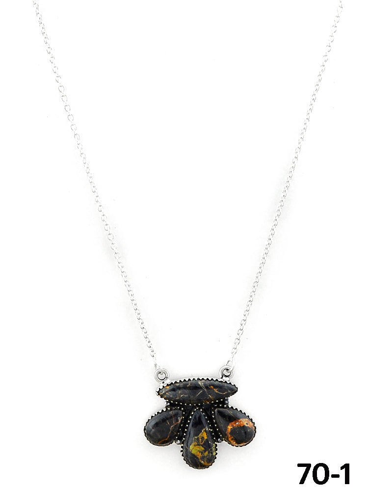 Southwest Made Black Jack Turquoise & Sterling Silver Necklace