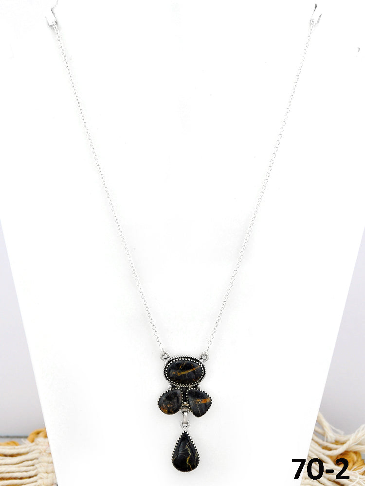 Southwest Made Black Jack Turquoise & Sterling Silver Necklace