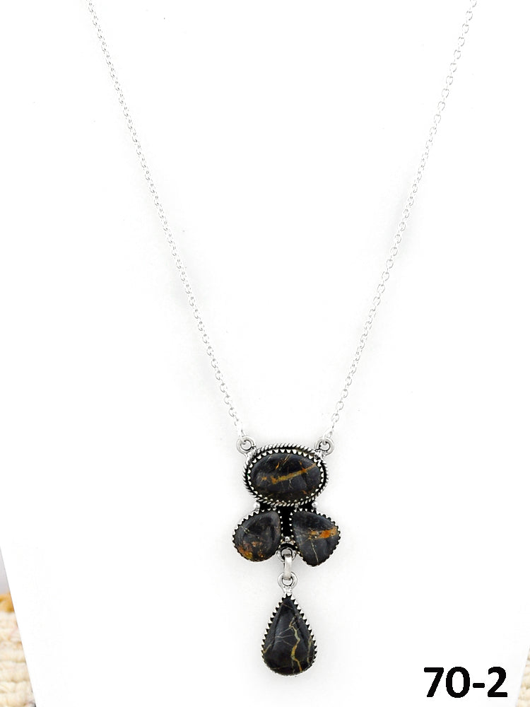 Southwest Made Black Jack Turquoise & Sterling Silver Necklace