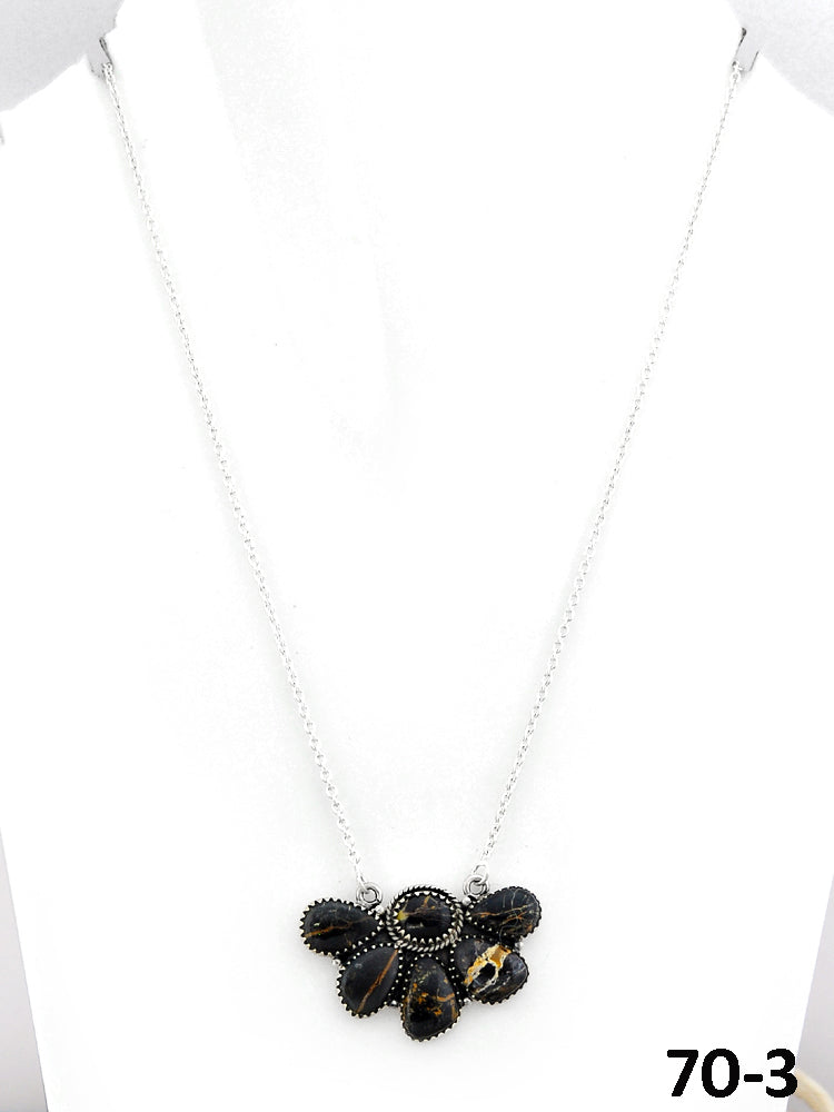 Southwest Made Black Jack Turquoise & Sterling Silver Necklace