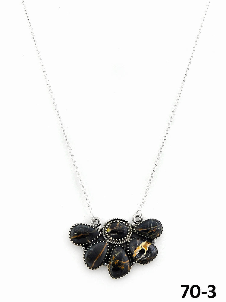 Southwest Made Black Jack Turquoise & Sterling Silver Necklace