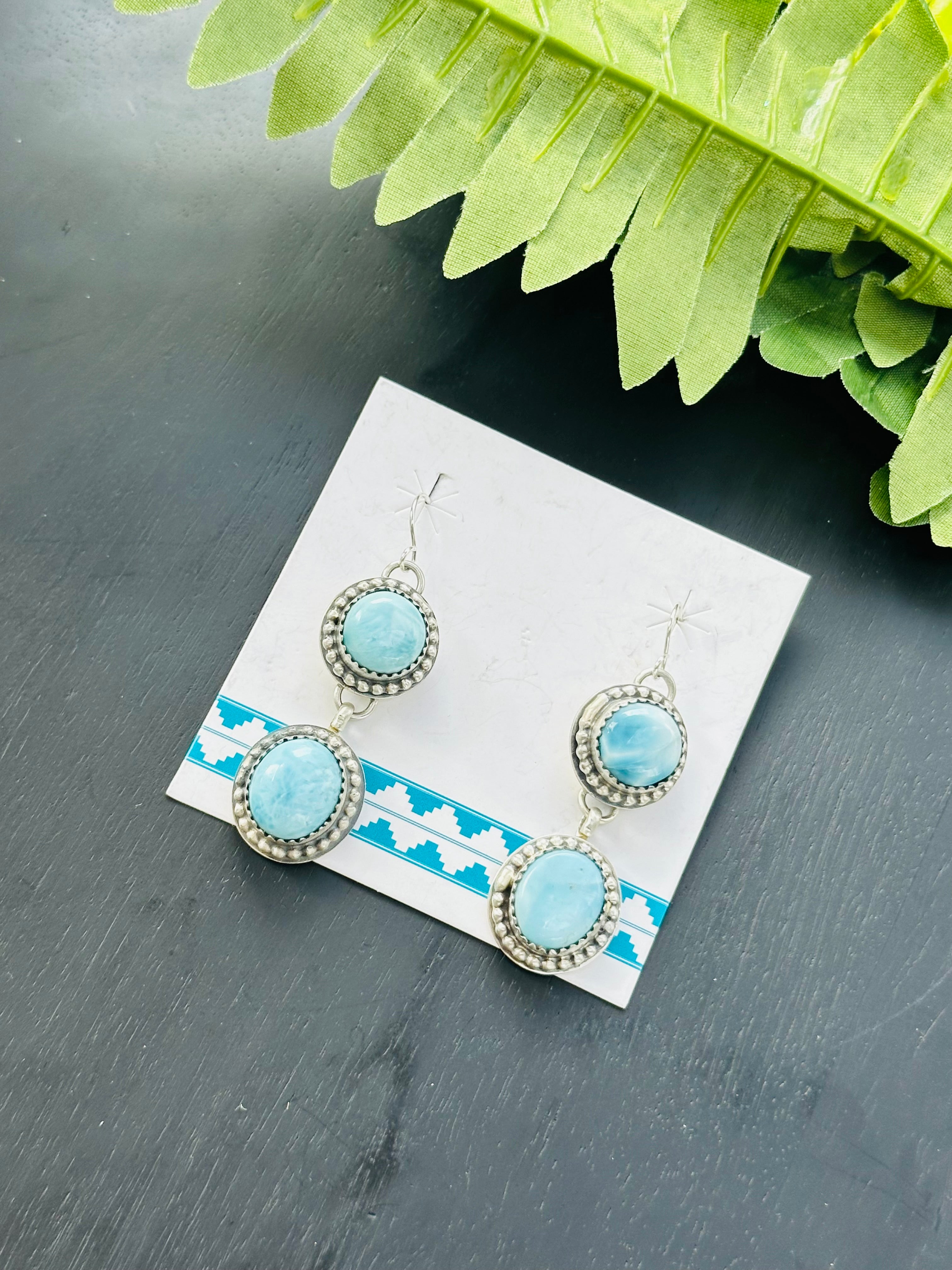 Kevin Begay Larimar & Sterling Silver Dangle Earrings