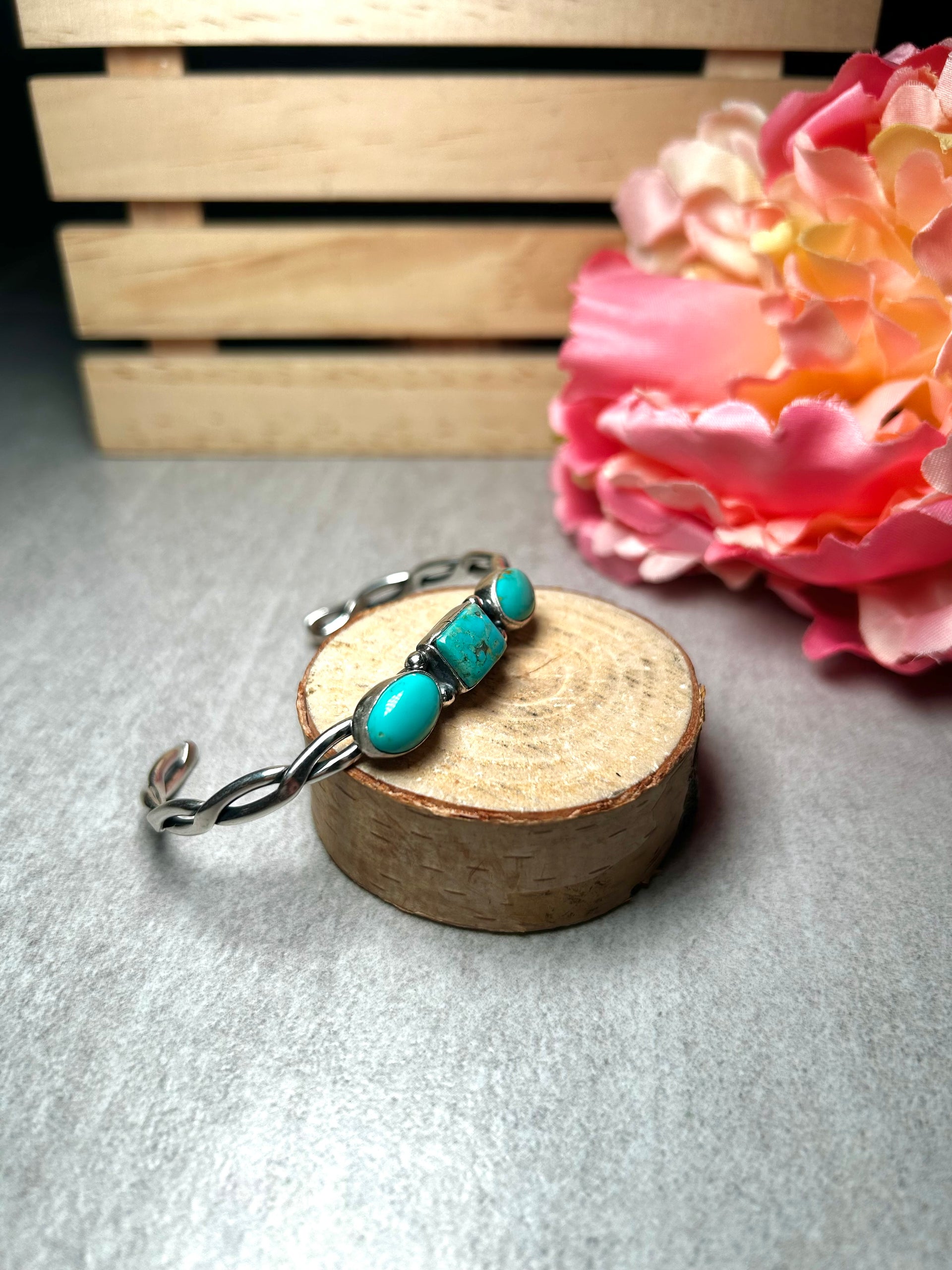Navajo Made Kingman Turquoise & Sterling Silver Cuff Bracelet