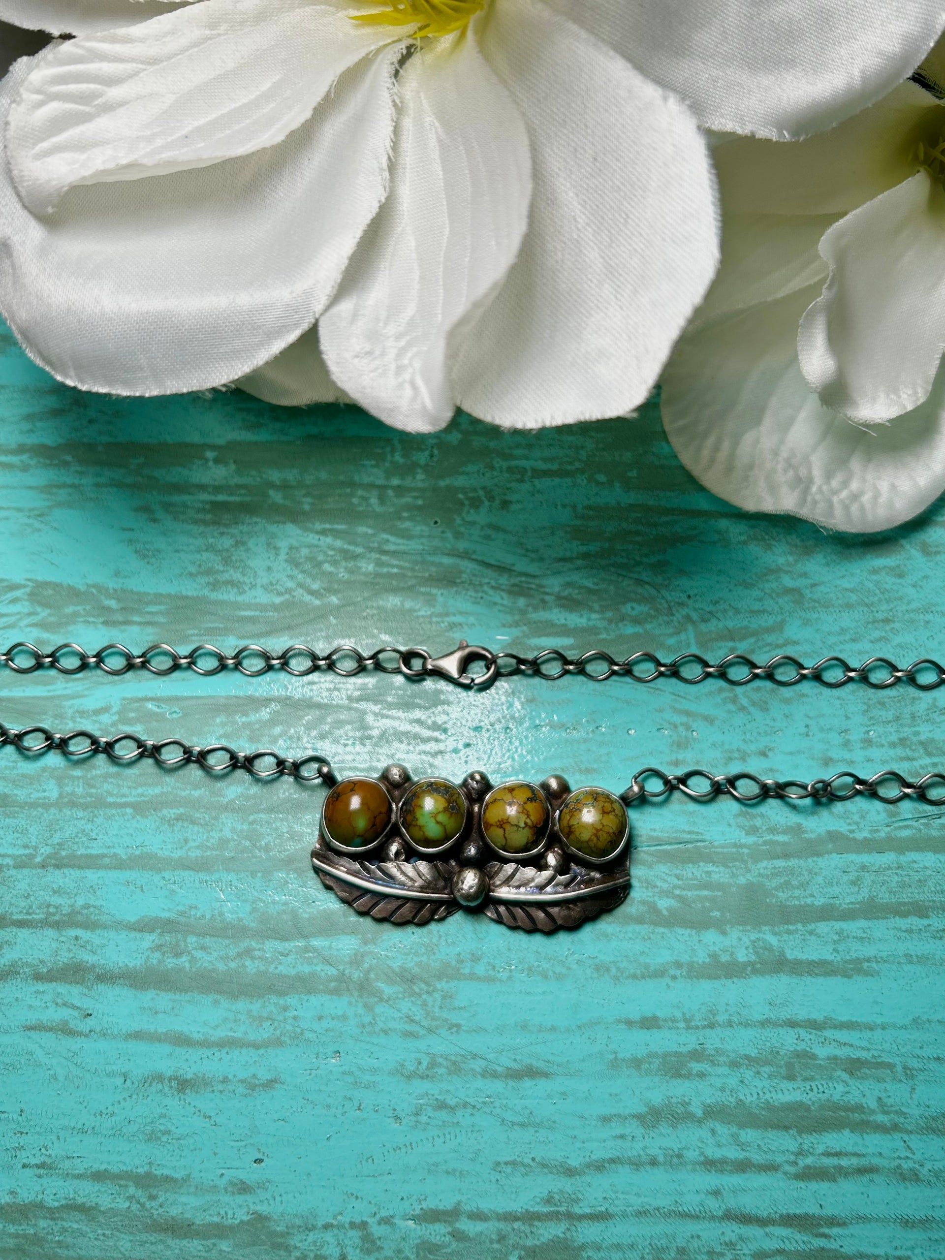 Navajo Made Blue Moon Turquoise & Sterling Sliver Necklace