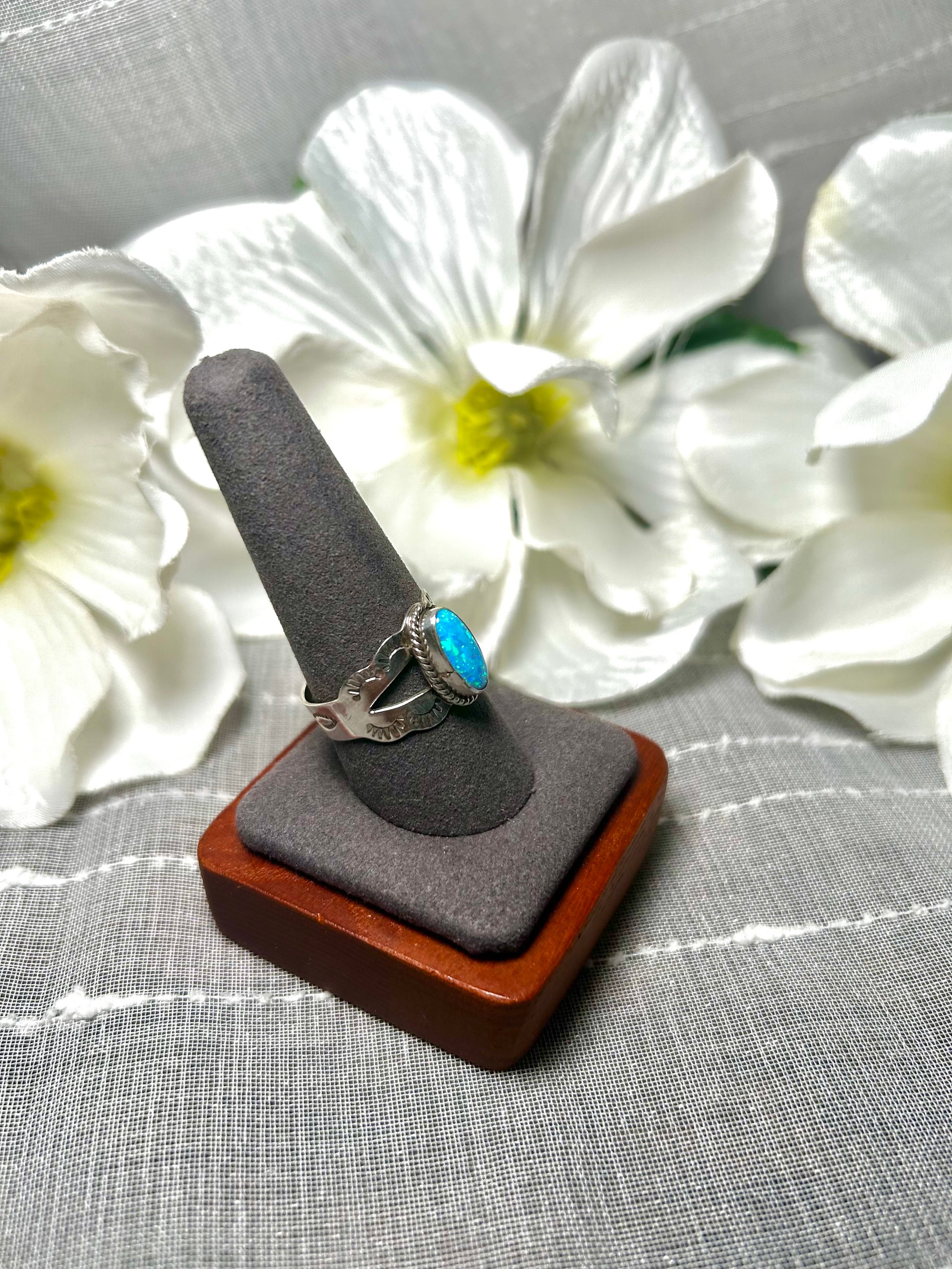 Navajo Made Opal & Sterling Silver Ring Size 10
