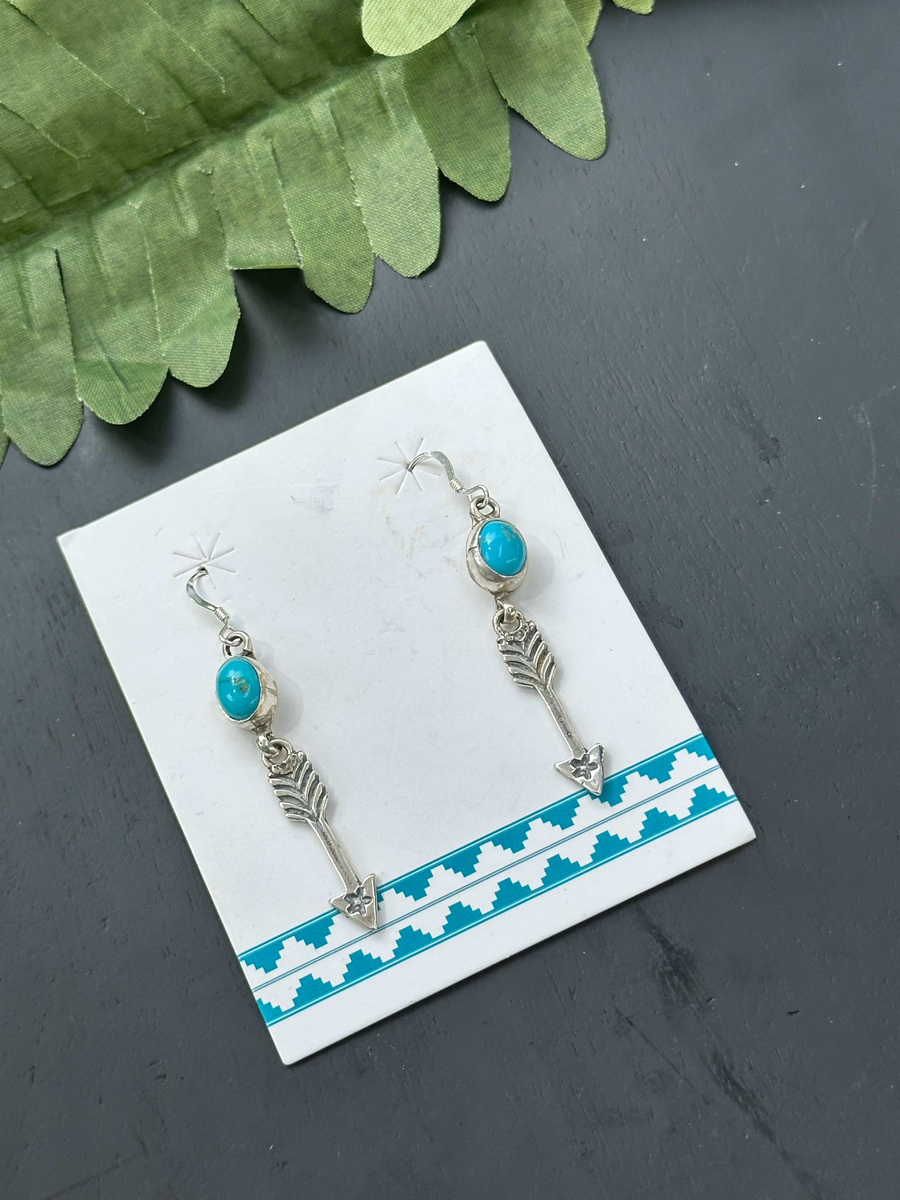 Navajo Made Kingman Turquoise & Sterling Silver Dangle Earrings