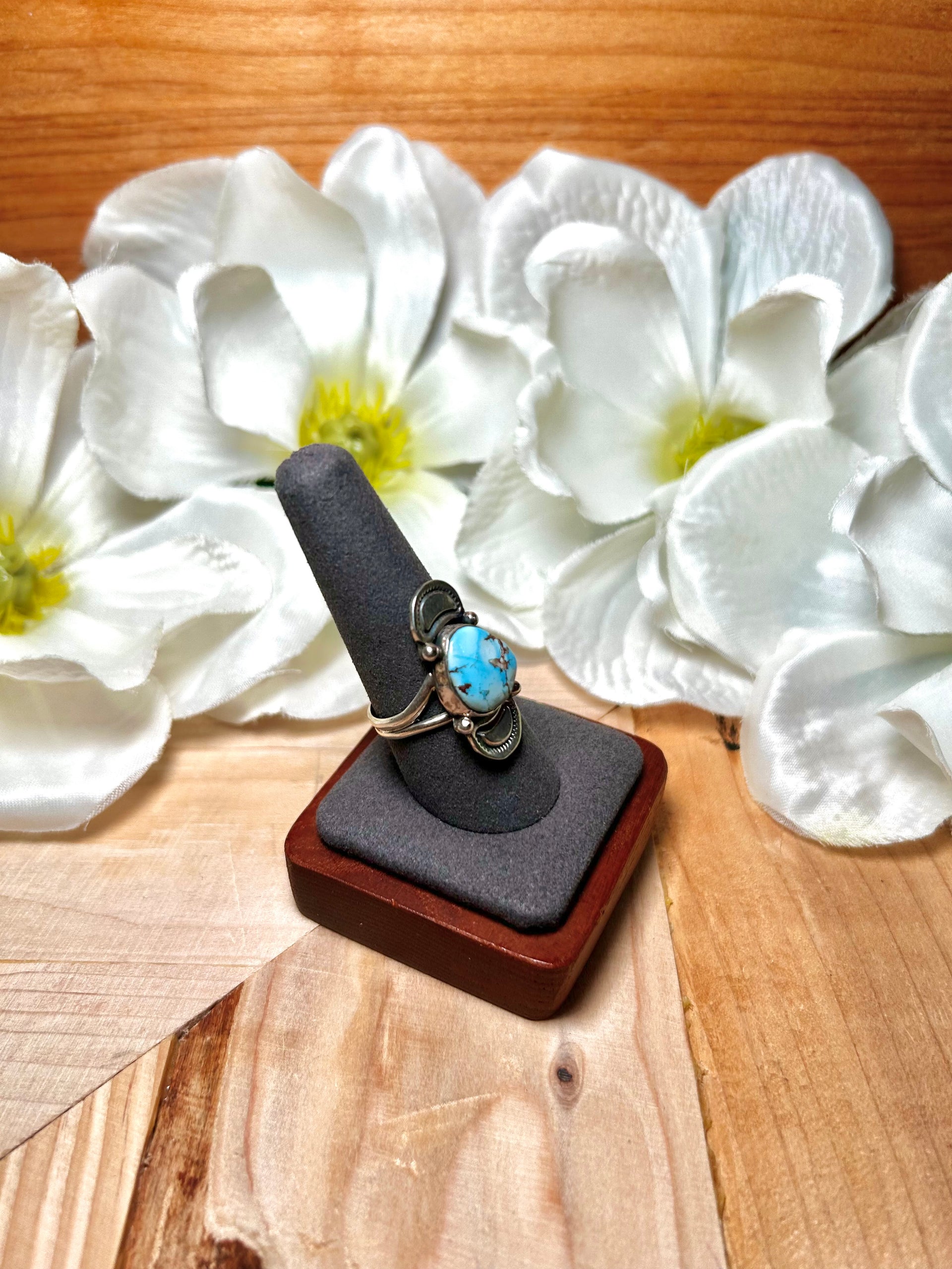 Navajo Made Golden Hill Turquoise & Sterling Silver Ring Size 9.25