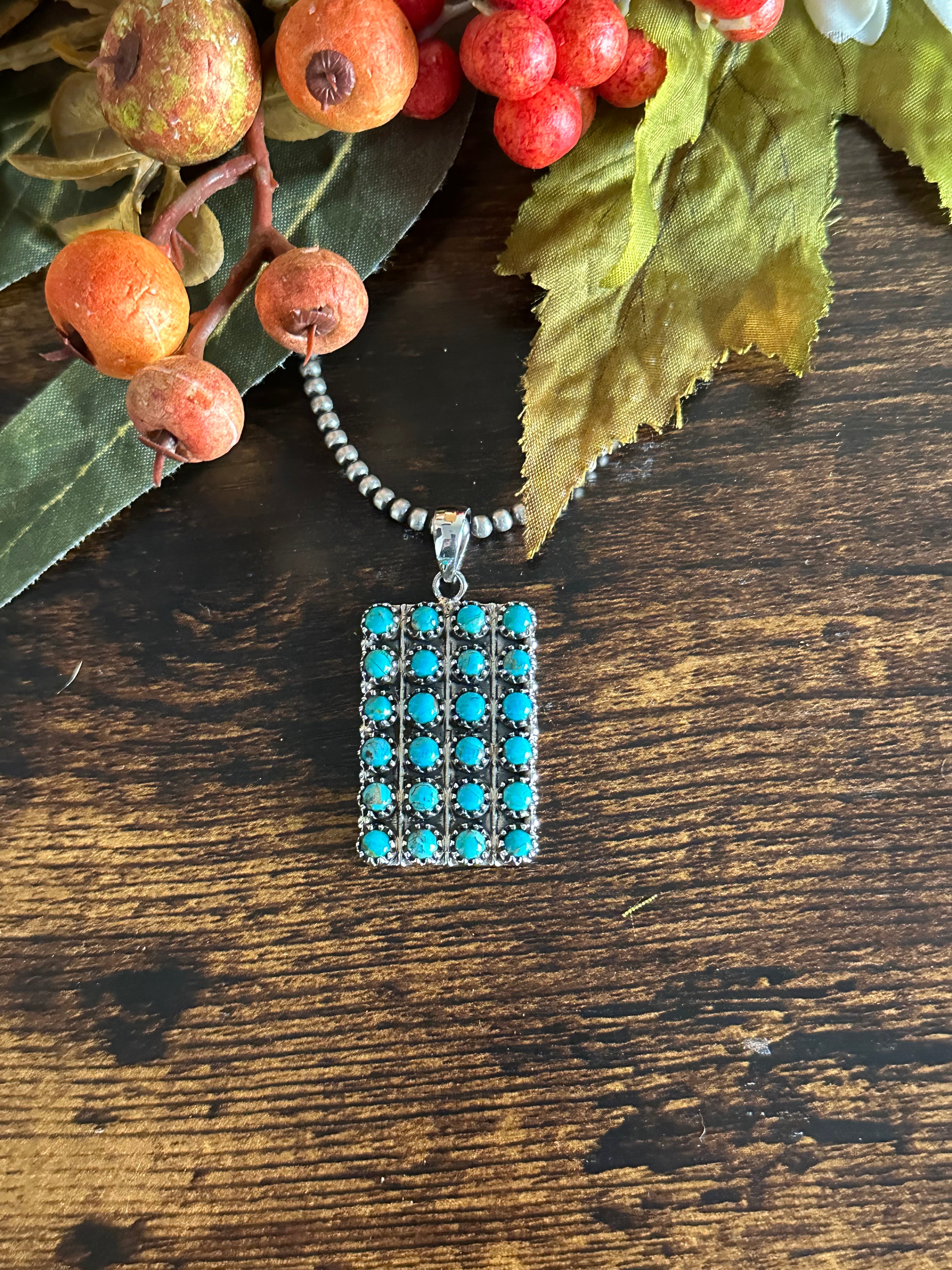 Southwest Handmade Kingman Turquoise & Sterling Silver Cluster Pendant