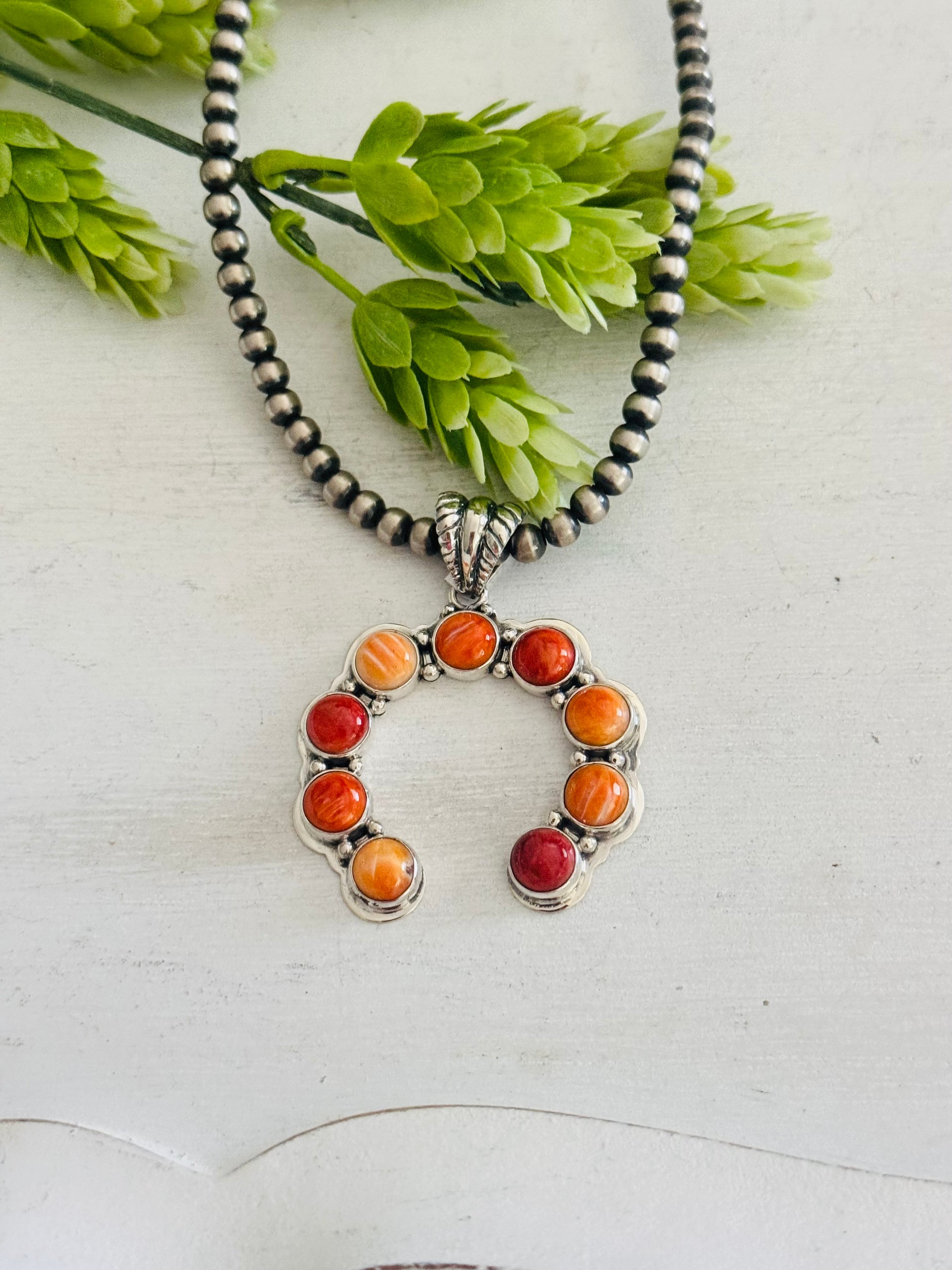 Southwest Handmade Spiny Oyster & Sterling Silver Cluster Pendant