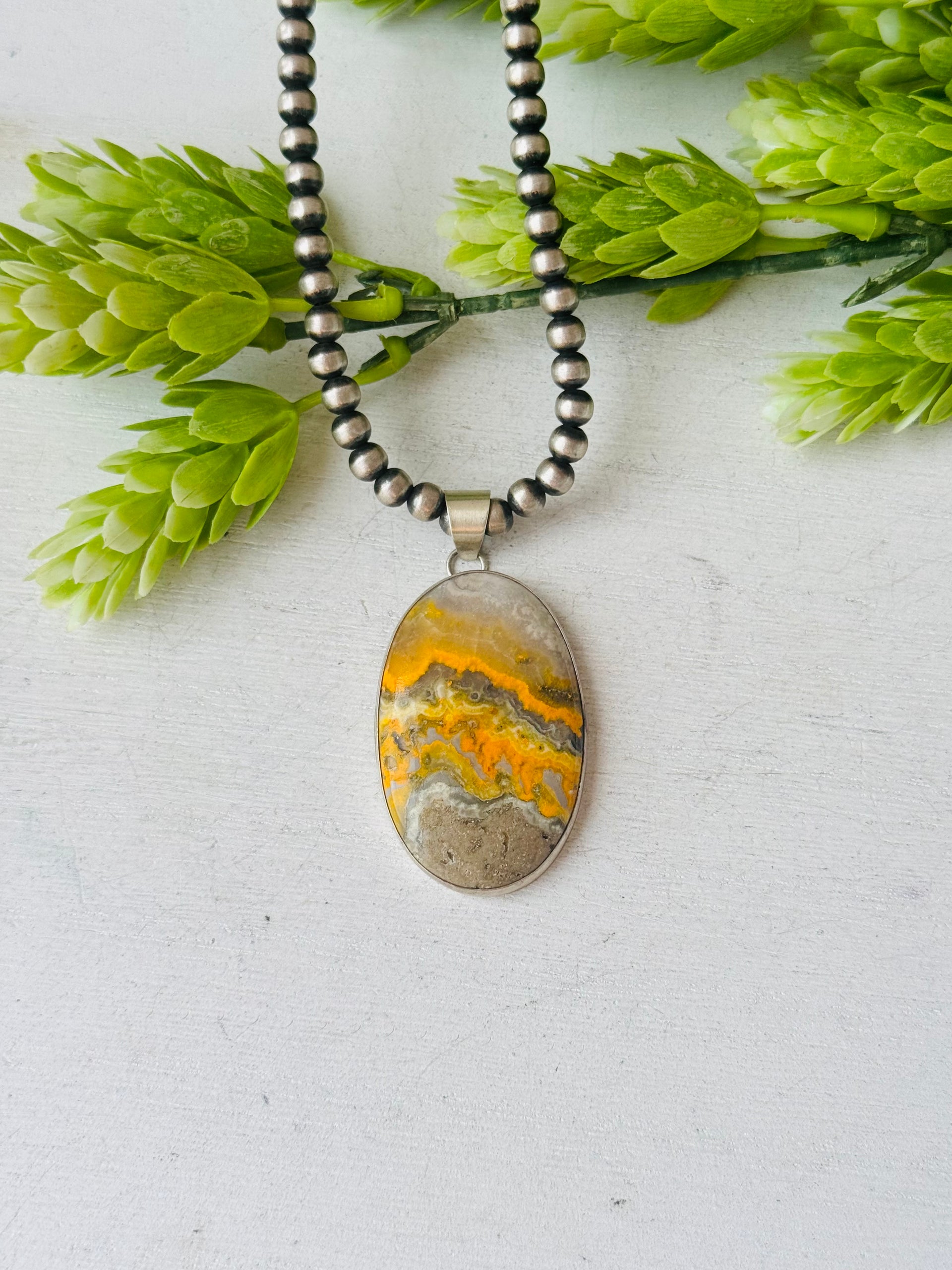 Navajo Made Bb Agate & Sterling Silver Pendant