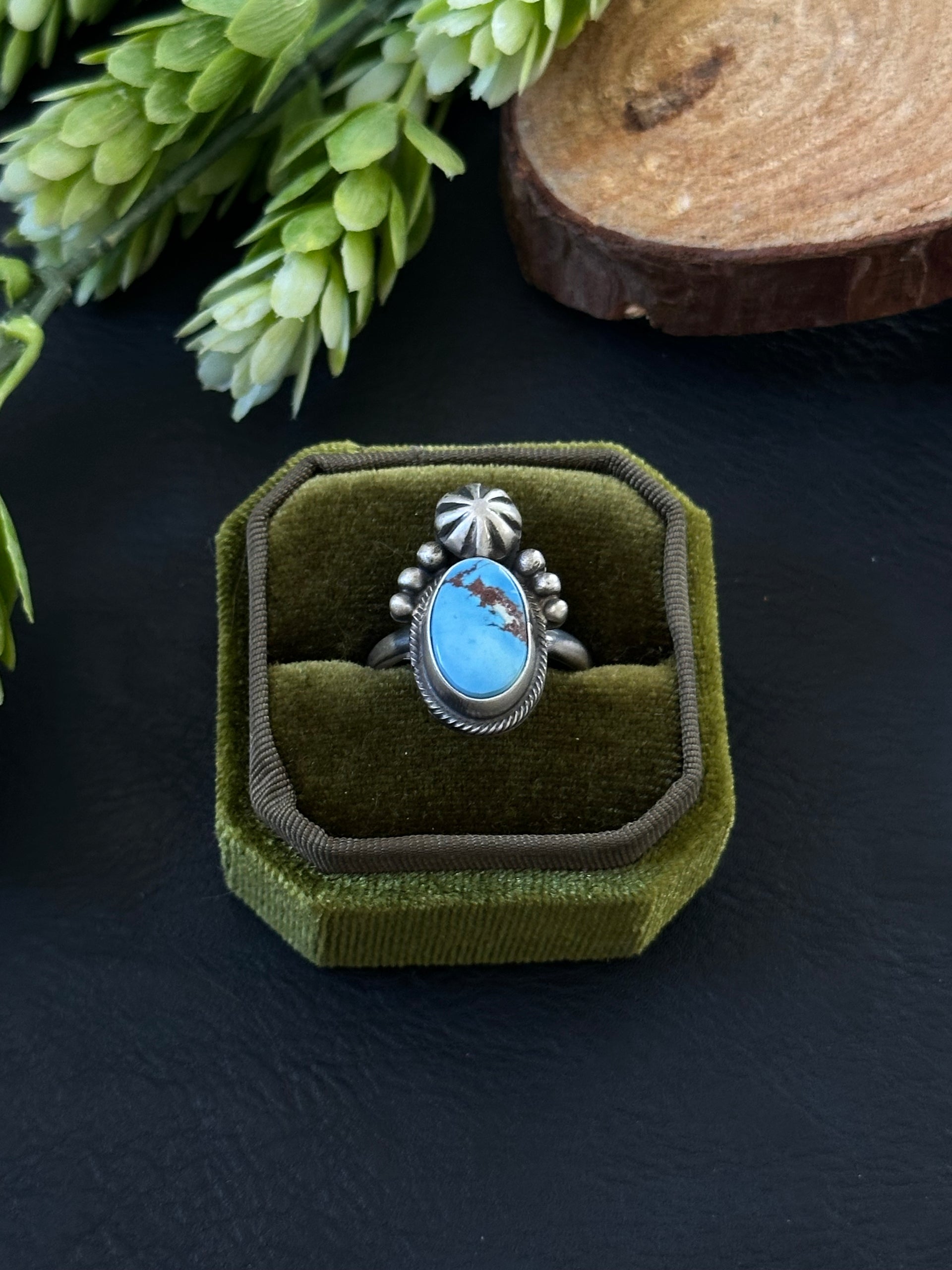 Marie Tsosie Golden Hills Turquoise & Sterling Silver Ring Size 8.75