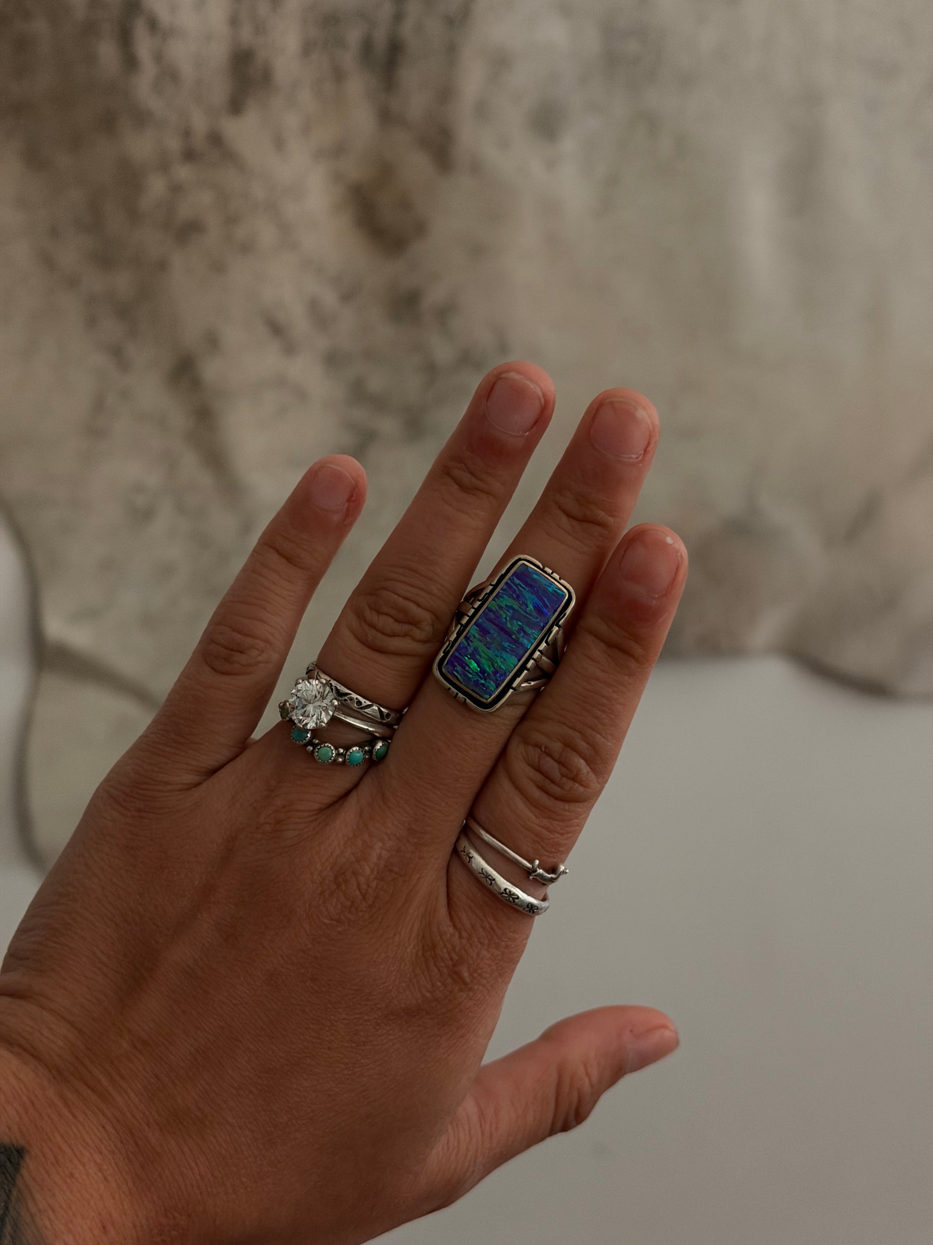 Navajo Made Opal & Sterling Silver Ring Size 7