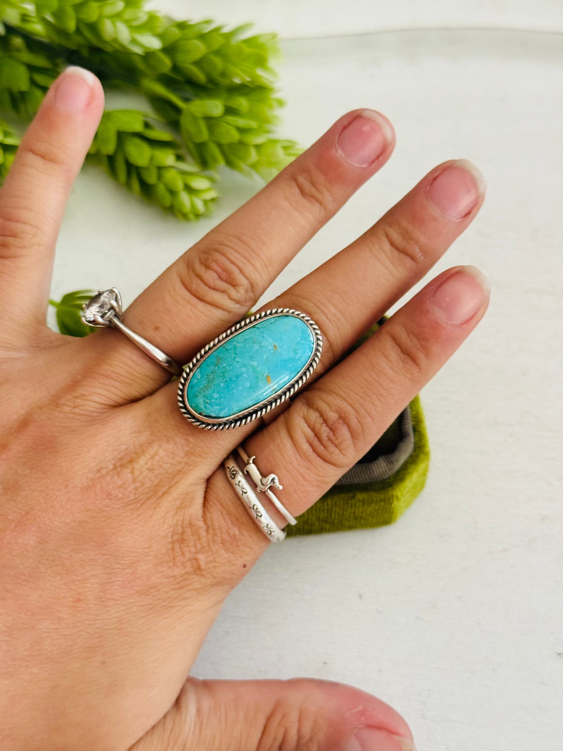 Southwest Made Royston Turquoise & Sterling Sliver Ring Size 9.5