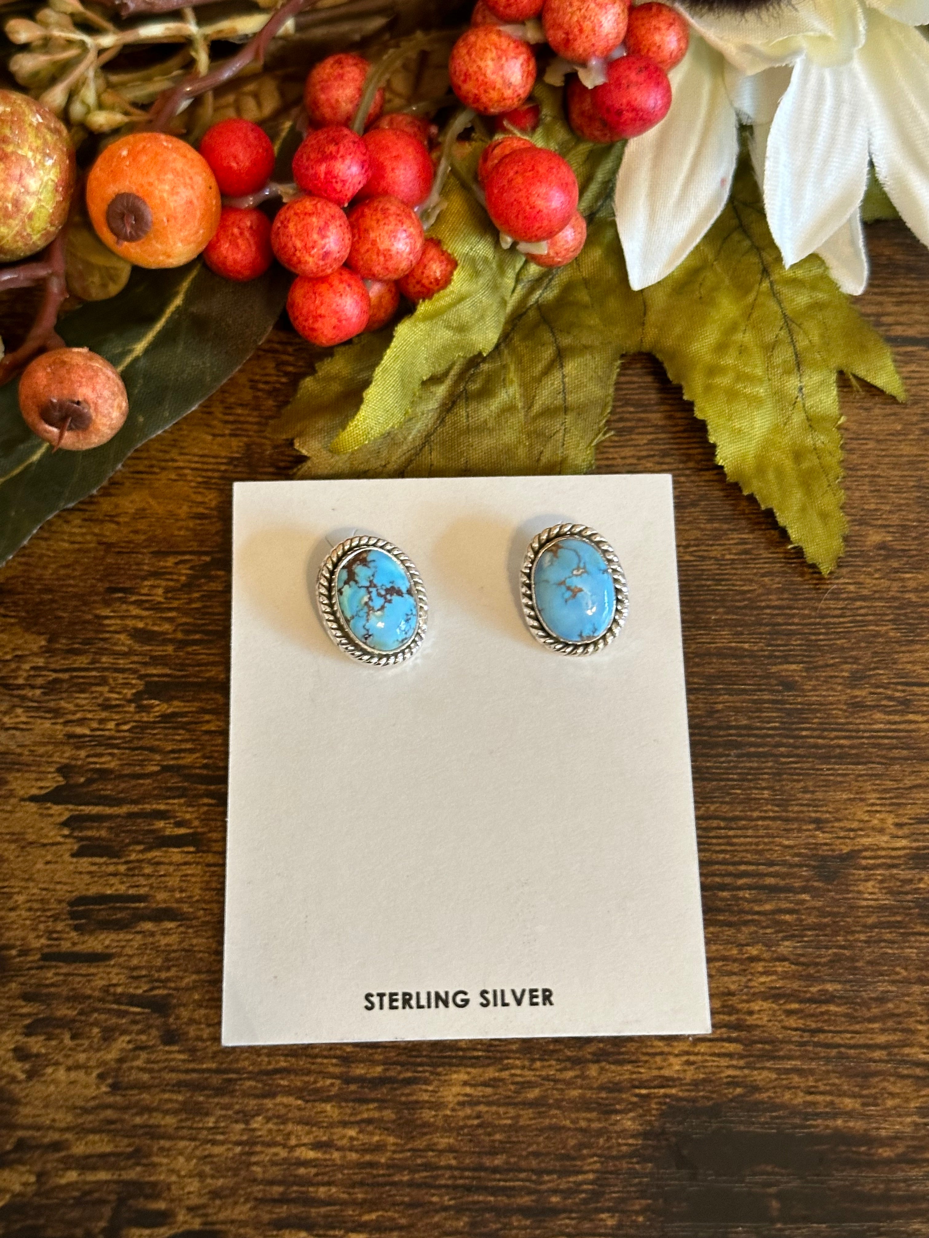 Southwest Handmade Golden Hill Turquoise & Sterling Silver Post Earrings