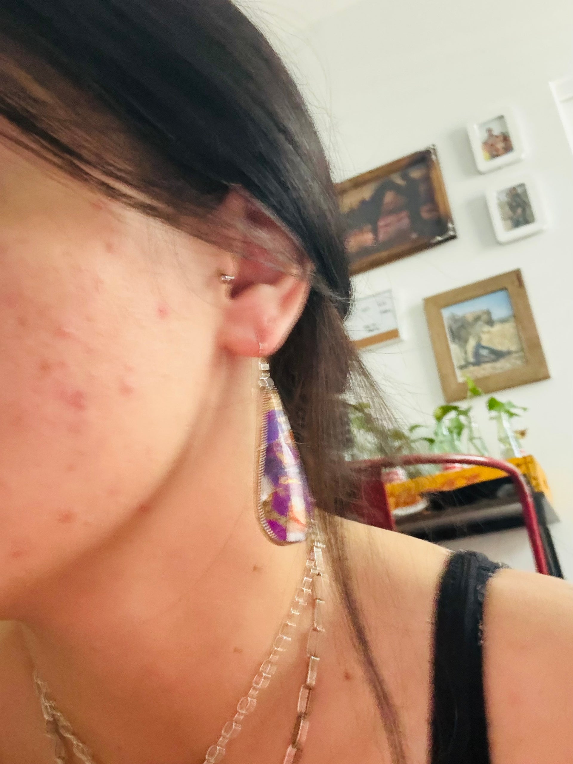 Navajo Made Purple Mohave Turquoise & Sterling Silver Dangle Earrings