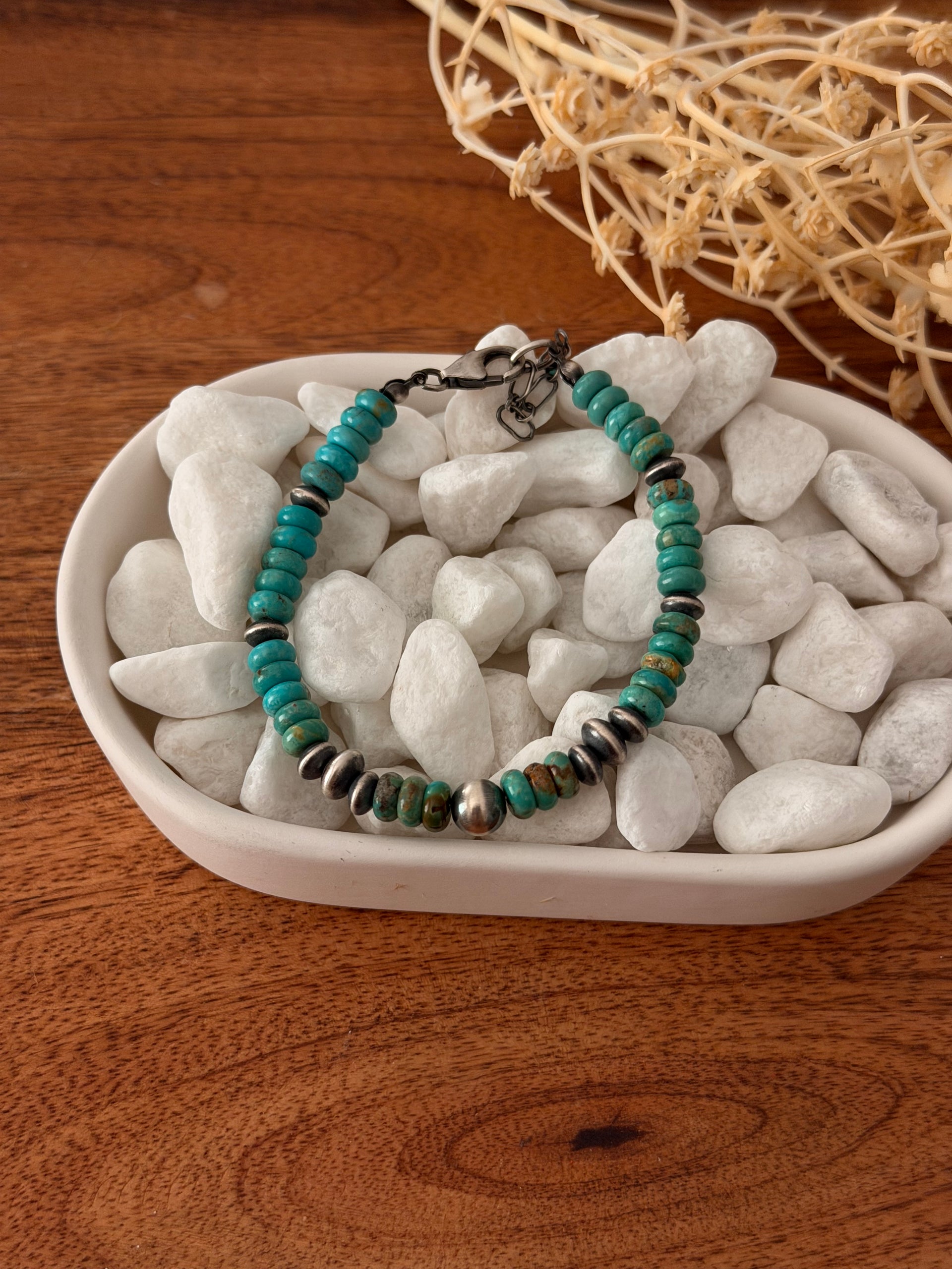 Mary Salazar Kingman Turquoise & Sterling Silver Beaded Pearl Bracelet