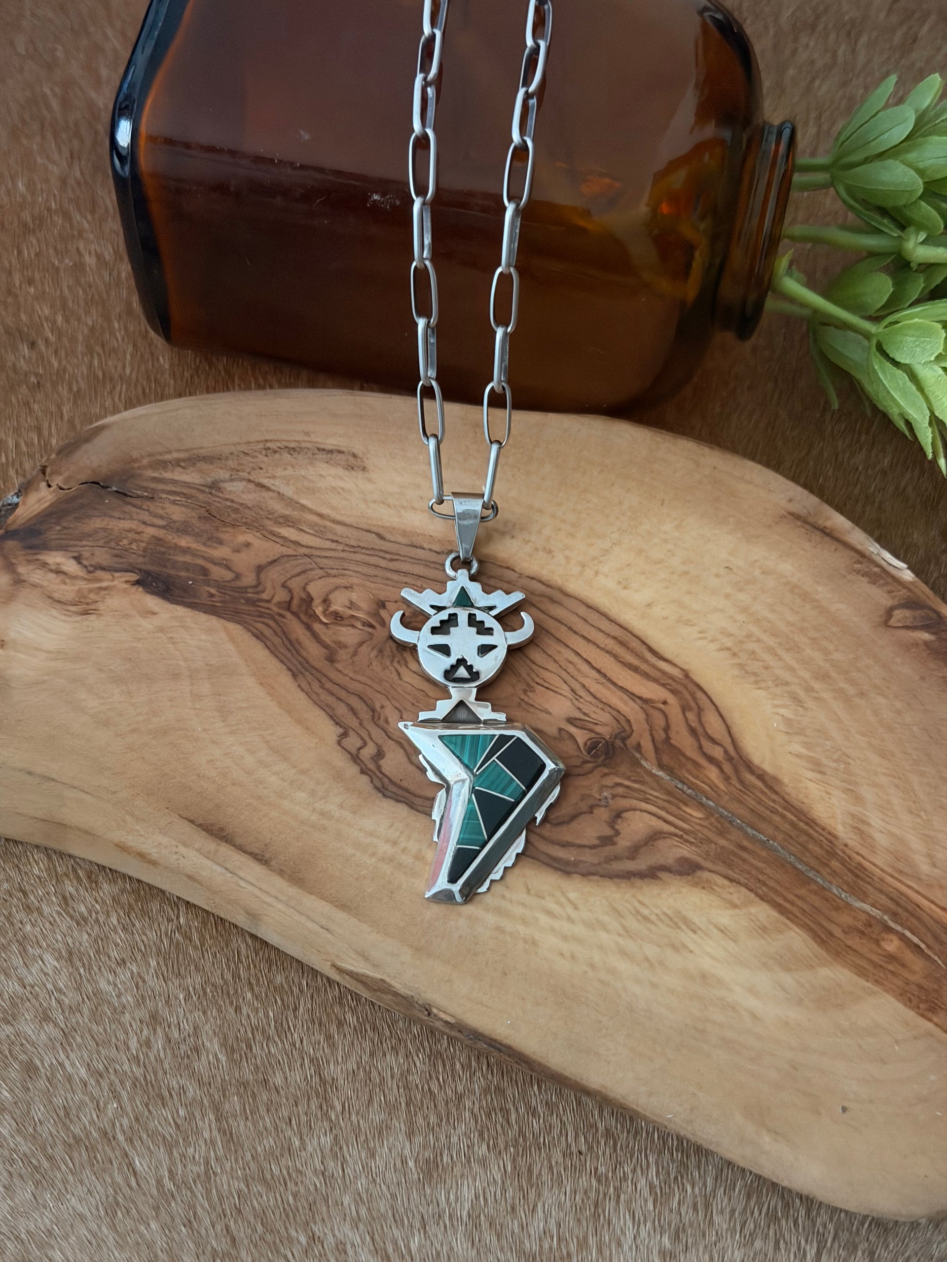 Calvin Begay Multi Stone & Sterling Silver Inlay Pendant