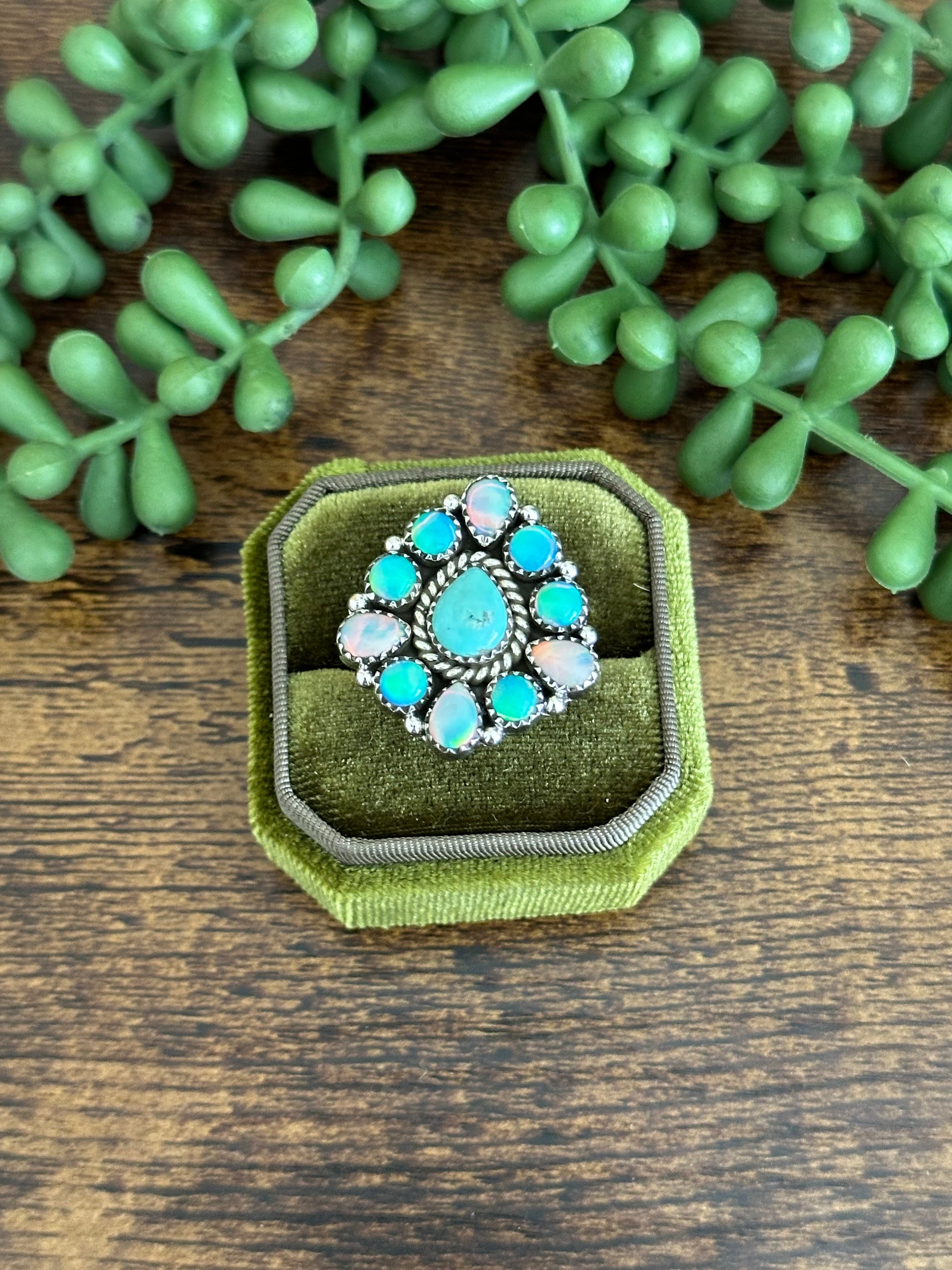 Southwest Handmade Multi Stone & Sterling Silver Adjustable Cluster Ring