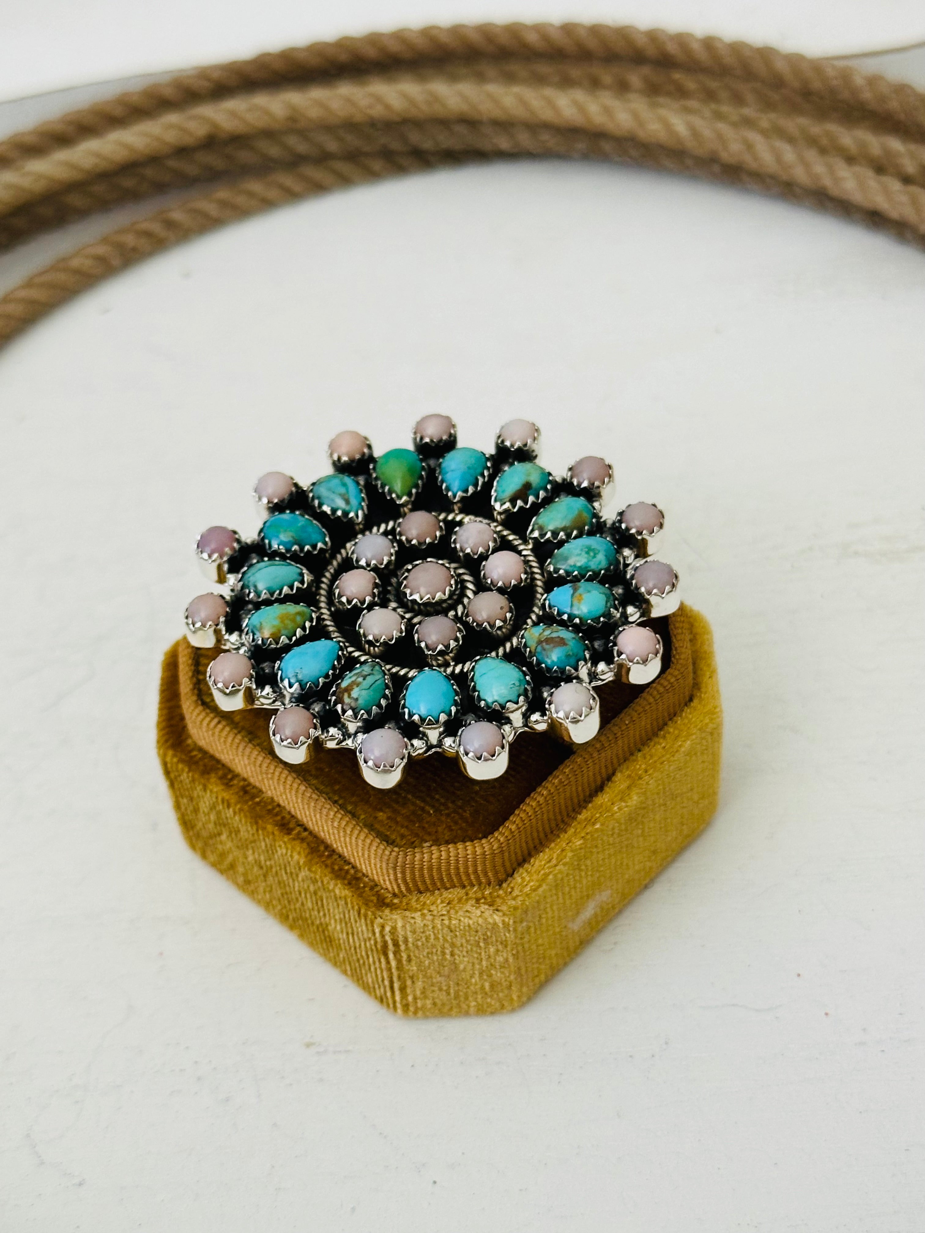 Southwest Handmade Multi Stone & Sterling Silver Adjustable Cluster Ring