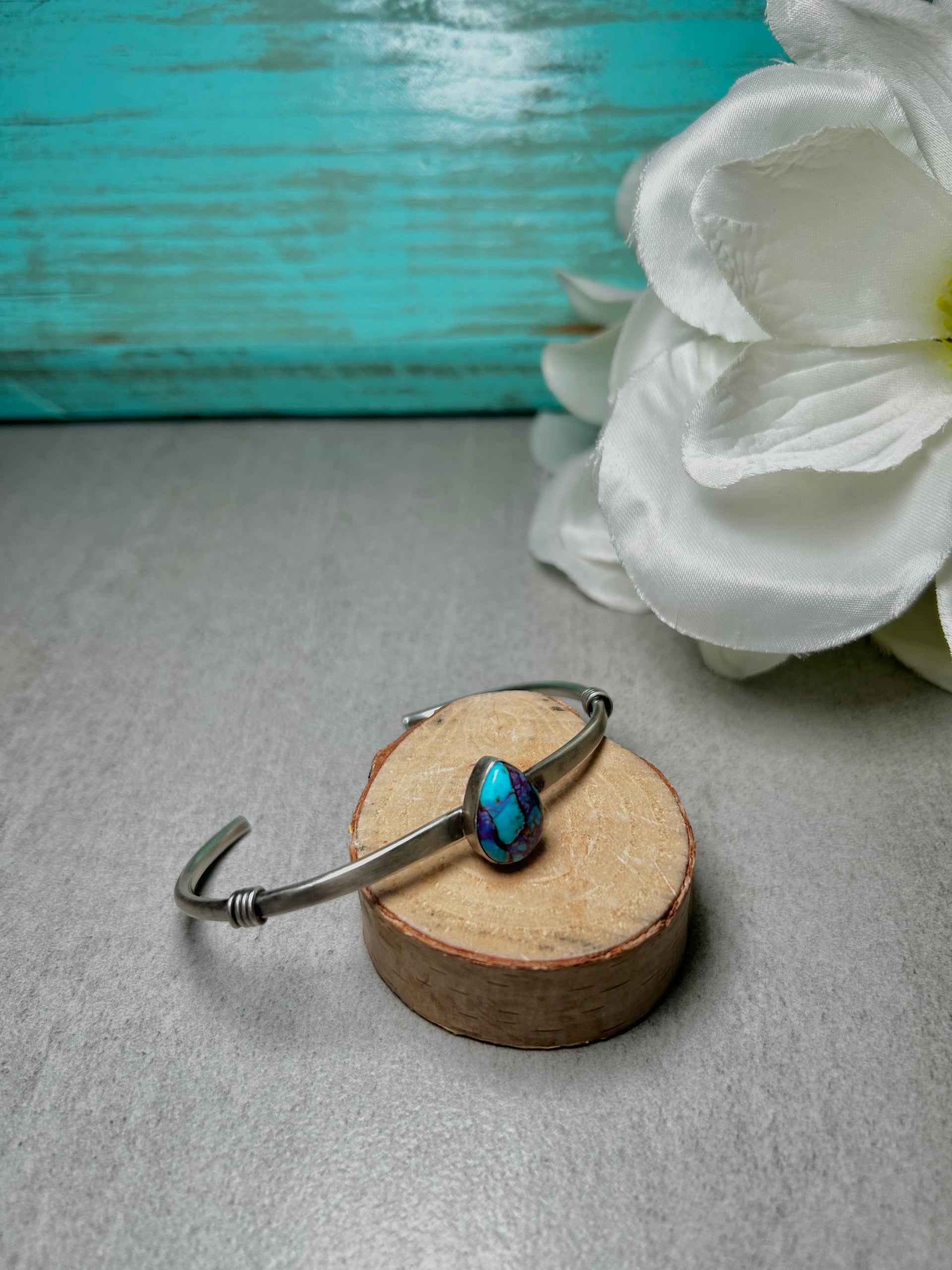 Navajo Made Mohave Turquoise  & Sterling Silver Cuff Bracelet